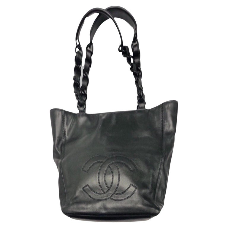 Chanel Black Lambskin "CC" Vinyl Handle Tote Bag  For Sale