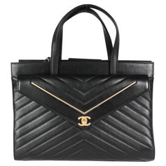 Chanel Black Lambskin Chevron Quilted Shopping Bag