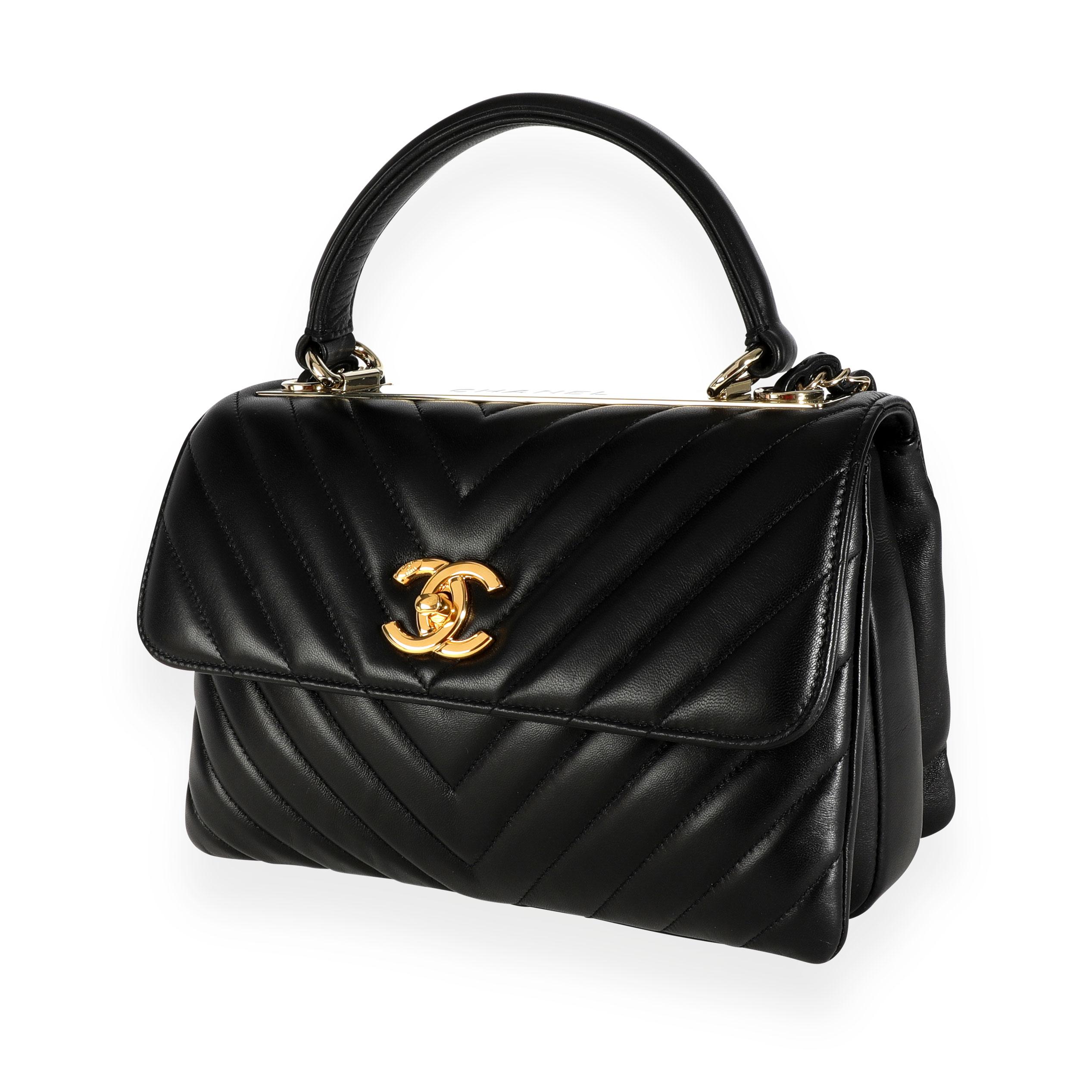 Chanel Black Lambskin Chevron Quilted Trendy CC Top Handle Flap Bag 1