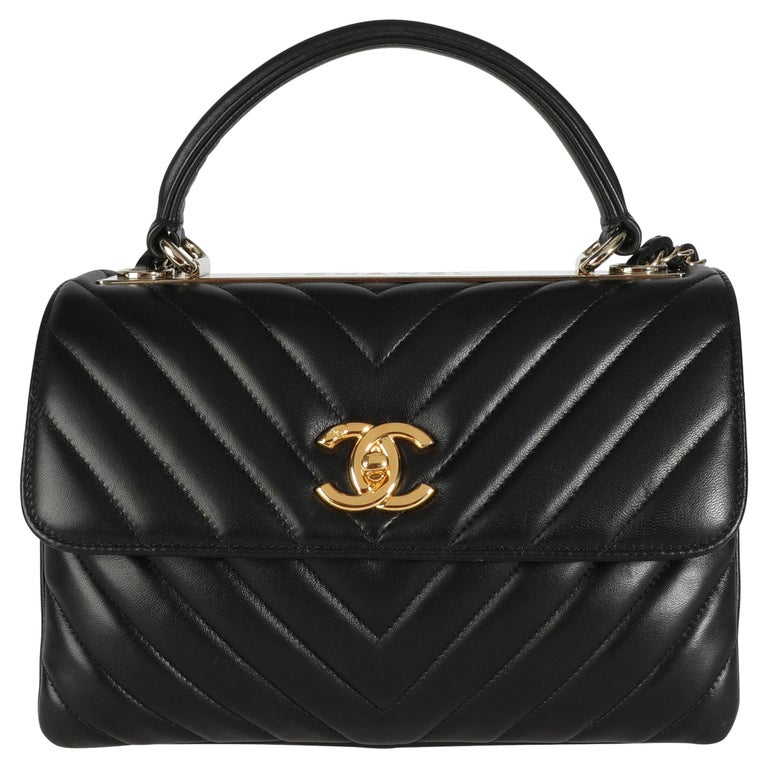 Chanel Black Lambskin Chevron Quilted Trendy CC Top Handle Flap