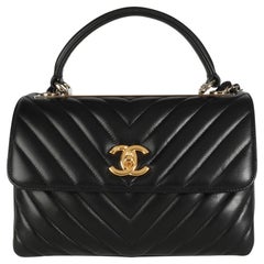 Chanel Black Lambskin Chevron Quilted Trendy CC Top Handle Flap Bag