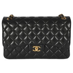Chanel Black Lambskin Classic Jumbo Double Flap