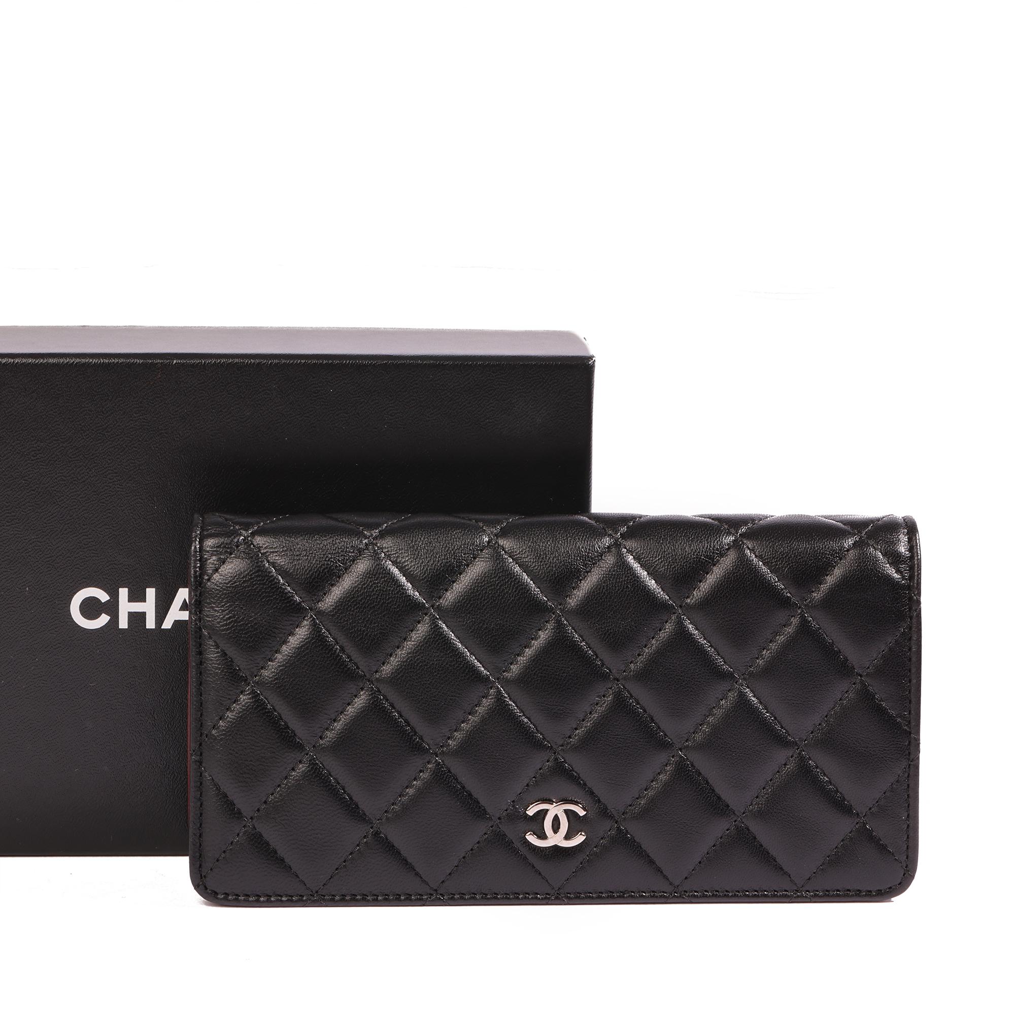 Chanel Black Lambskin Classic Long Flap Wallet In Excellent Condition In Bishop's Stortford, Hertfordshire