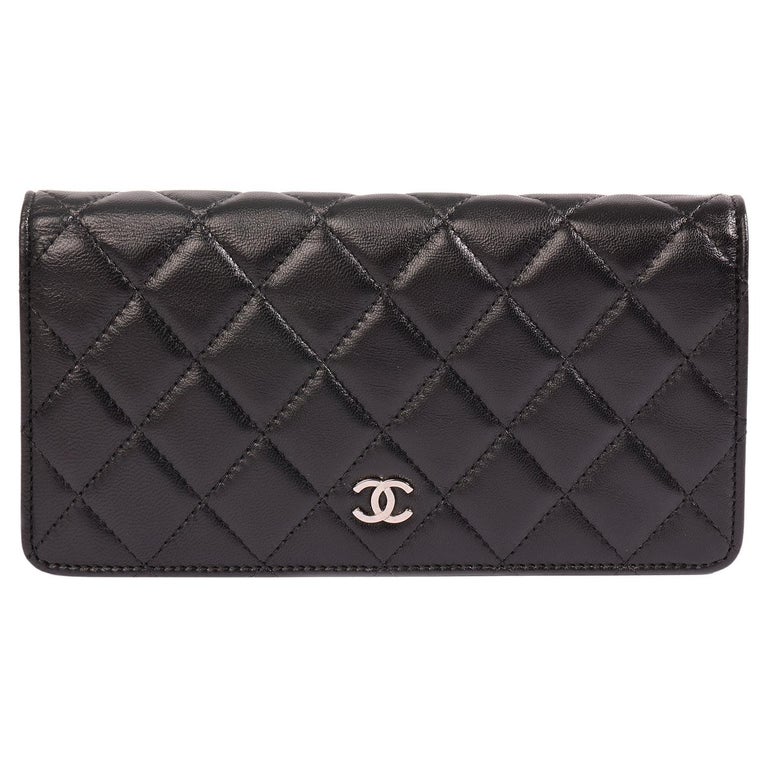 Chanel Black Lambskin Classic Long Flap Wallet at 1stDibs