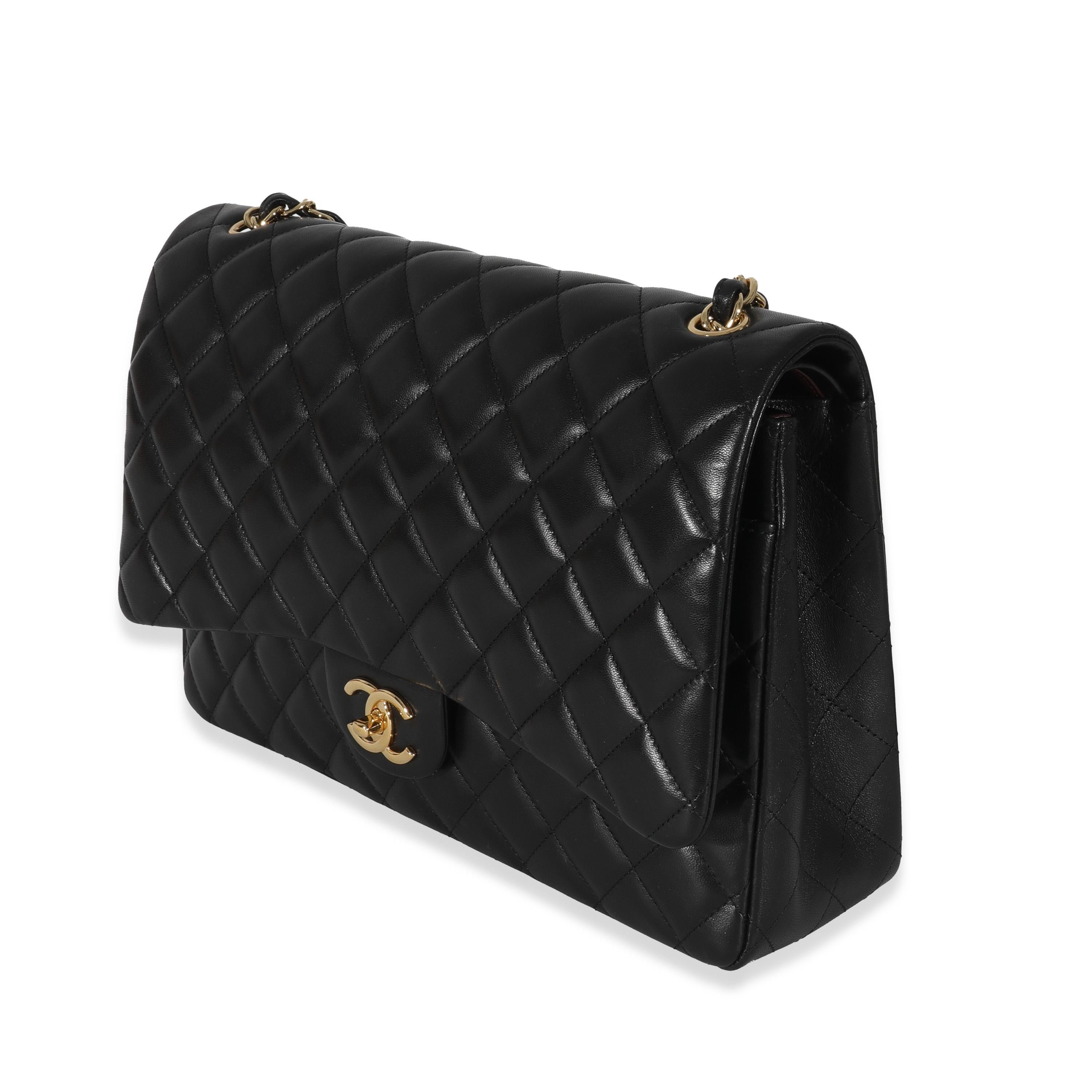 Women's or Men's Chanel Black Lambskin Classic Maxi Double Flap Bag For Sale