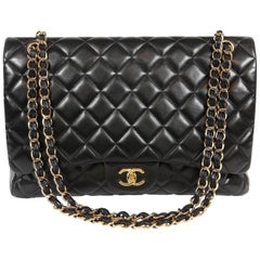 Chanel Black Lambskin Classic Maxi with Gold Hardware
