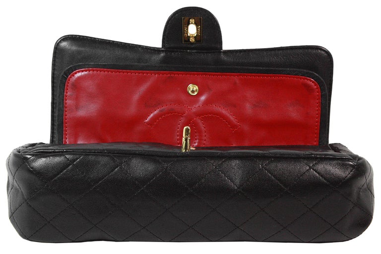 Chanel Black Lambskin Classic Quilted Double Strap Bag For Sale at