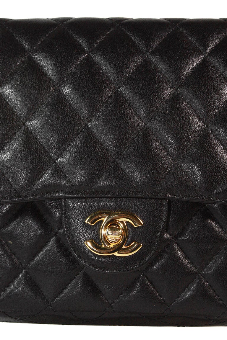 Chanel Black Lambskin Classic Quilted Double Strap Bag For Sale at 1stDibs
