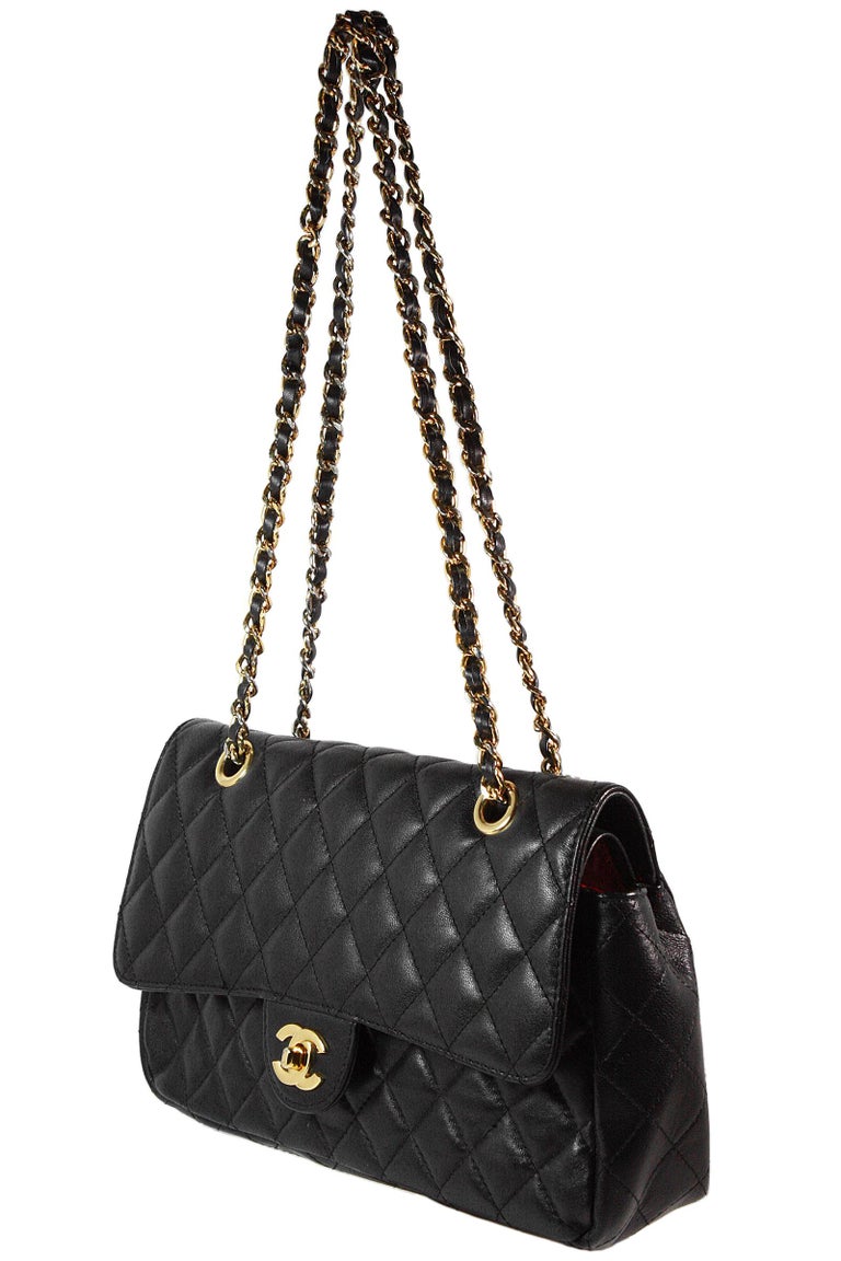 Chanel Black Lambskin Classic Quilted Double Strap Bag For Sale at 1stdibs