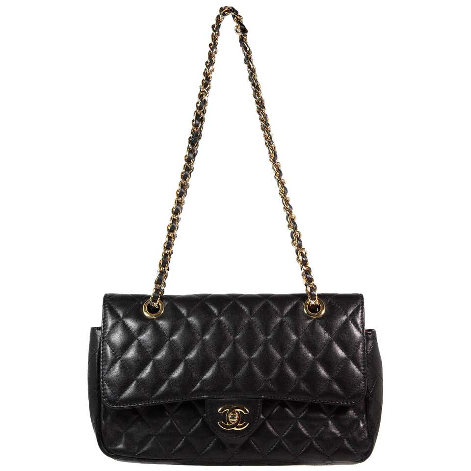 Chanel Black Lambskin Classic Quilted Double Strap Bag For Sale at ...