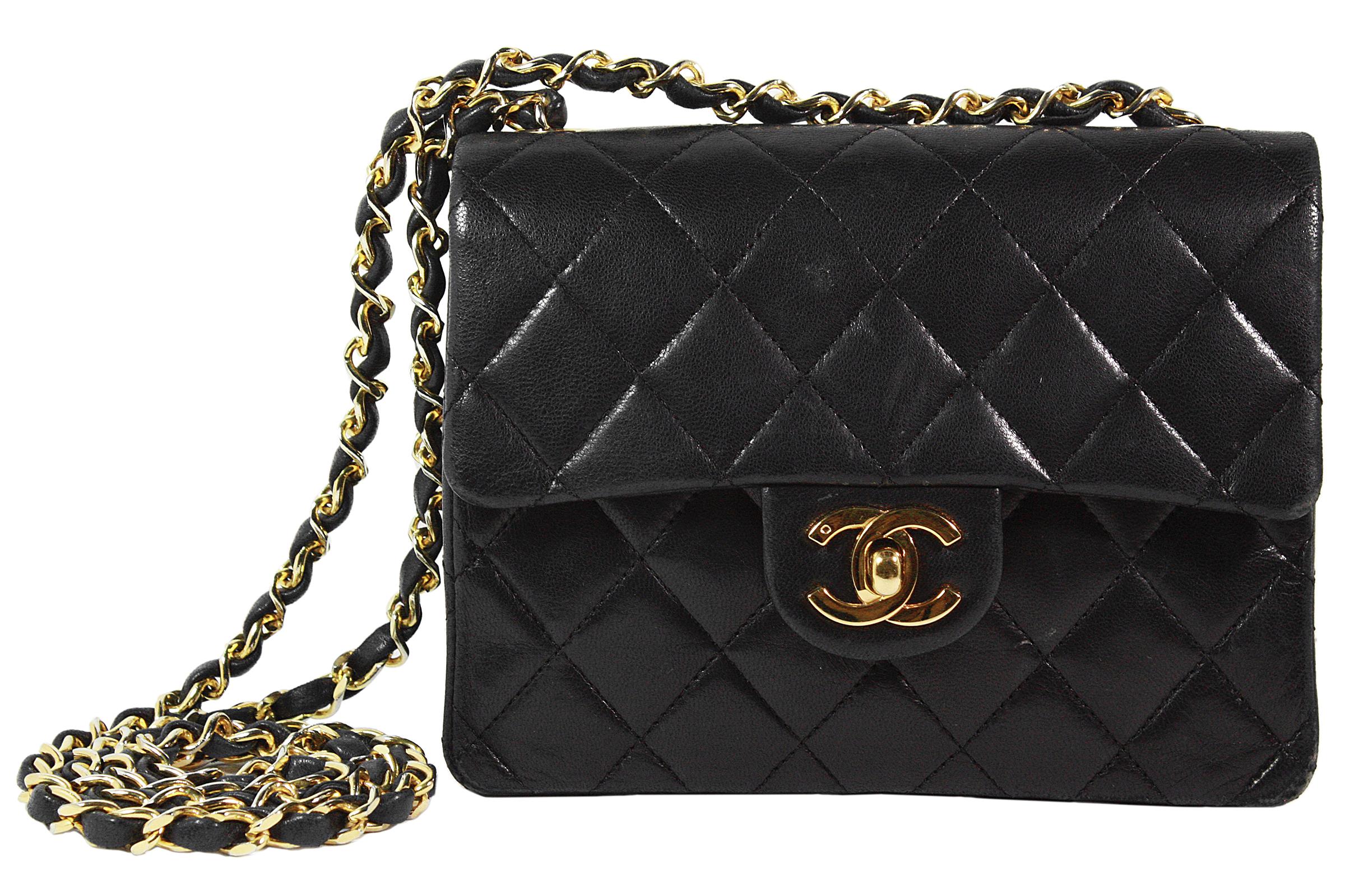 Chanel small crossbody bag
Soft black quilted leather  
Center gold classic CC logo 
Inside zipper pocket 
Gold and leather chain strap
Strap length: 44 inches 
Maroon leather lining 
Comes with dustbag
Serial number with authenticity card: 0616963