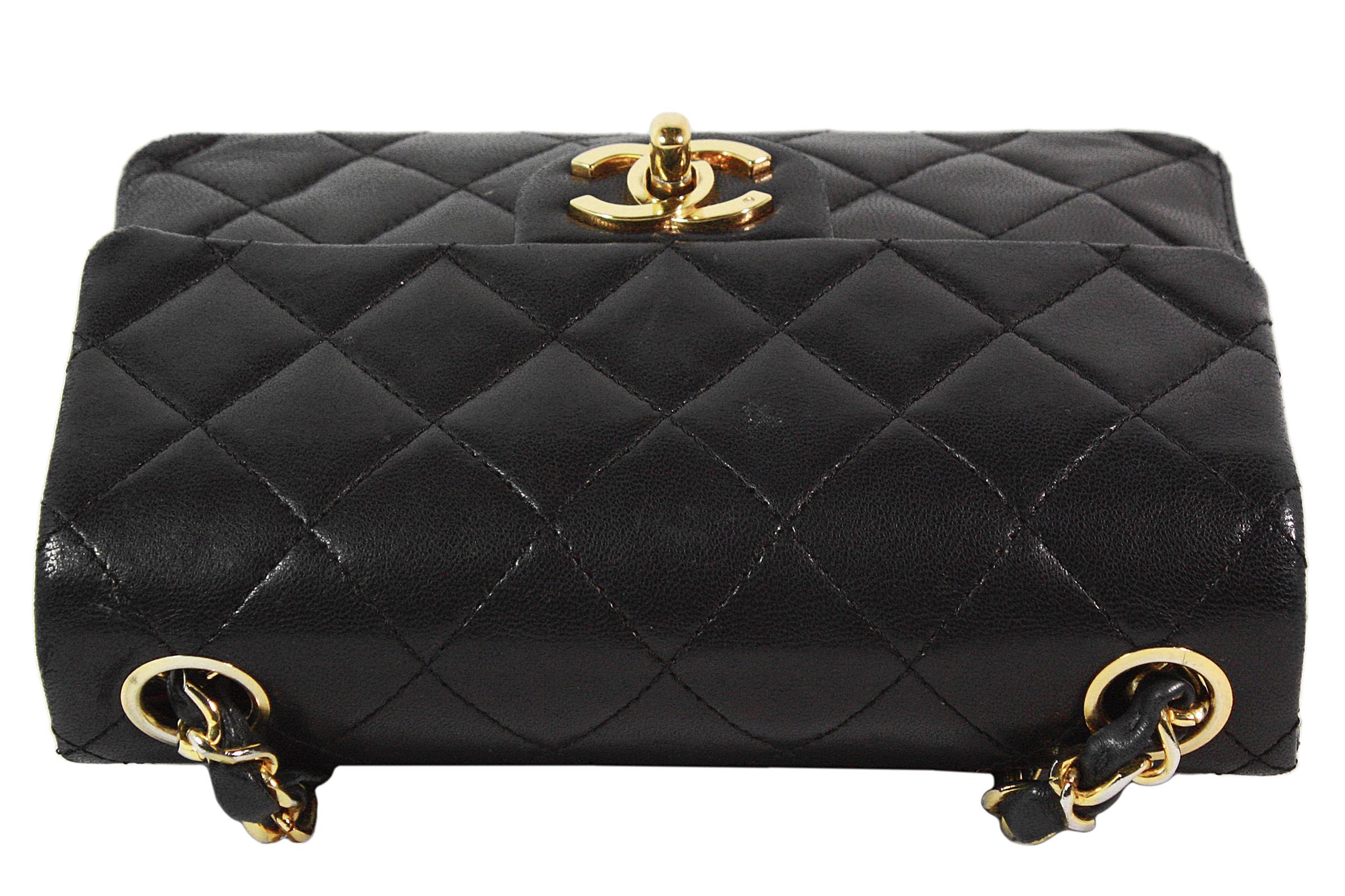 Chanel Black Lambskin Classic Quilted Mini Crossbody Bag 2