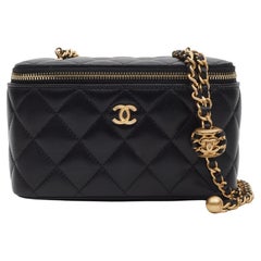 Used Chanel Black Lambskin Coco Pearl Crush Vanity Case (2022)