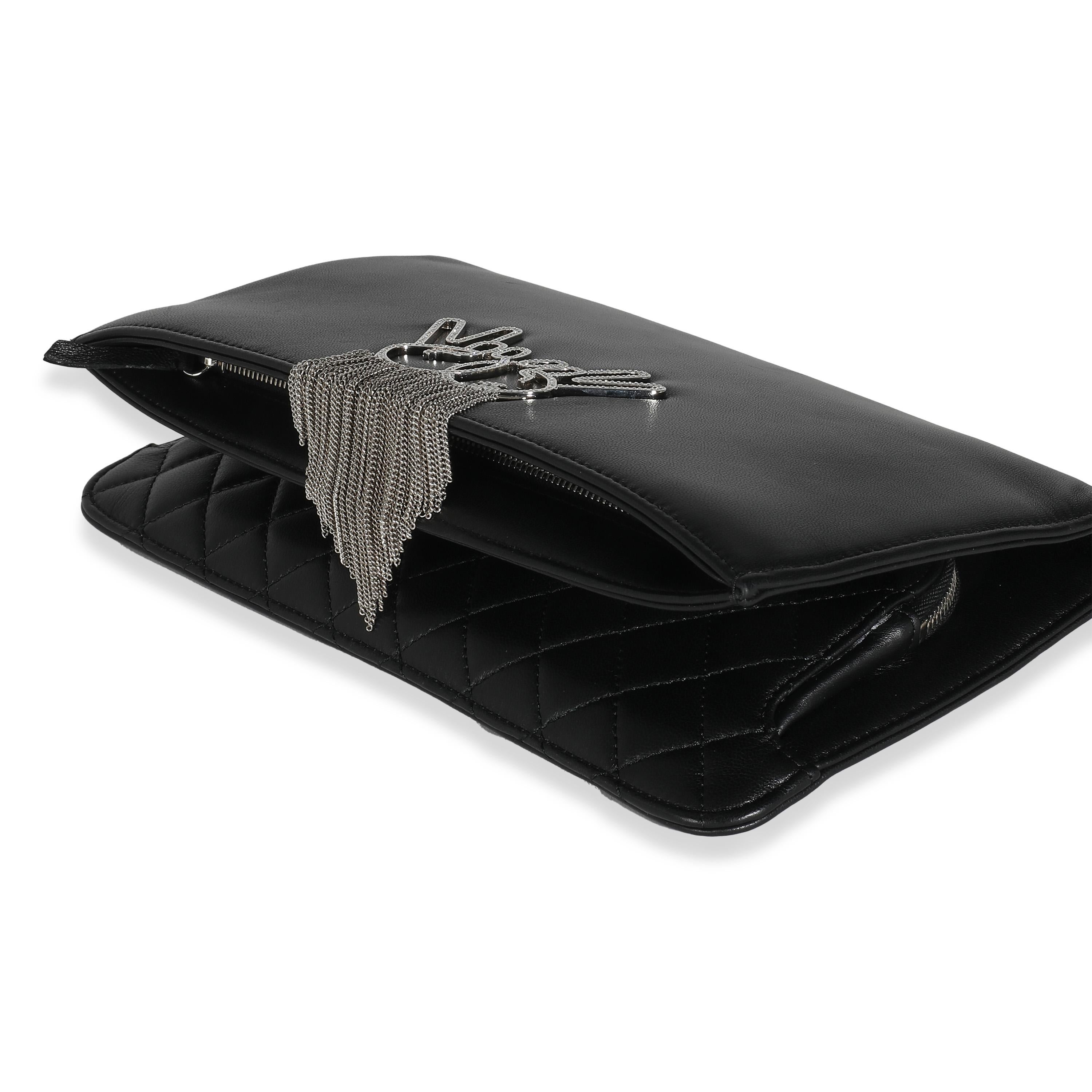 Chanel Black Lambskin Crystal Peace Sign Emoji Fold Over Clutch For Sale 1