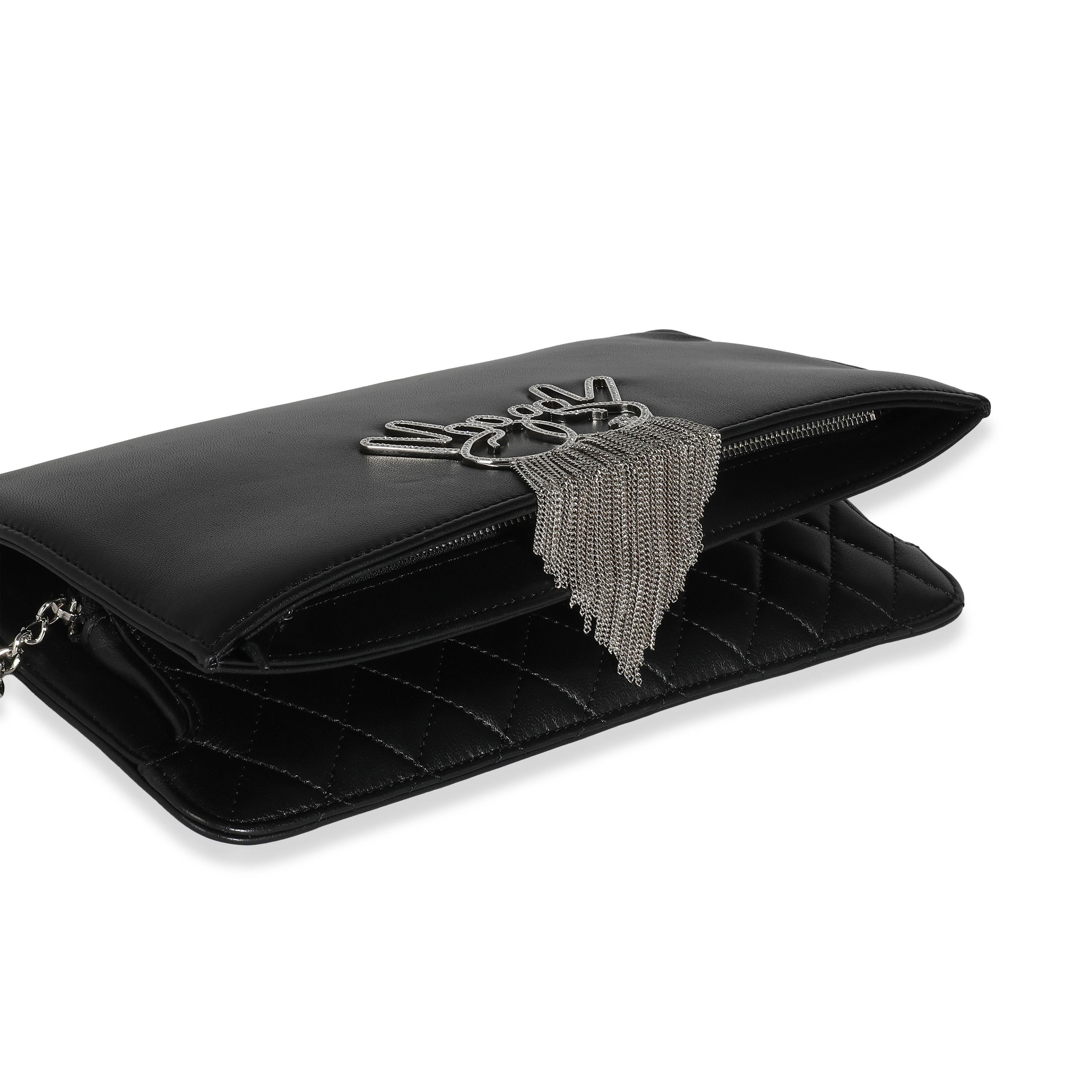 Chanel Black Lambskin Crystal Peace Sign Emoji Fold Over Clutch For Sale 2