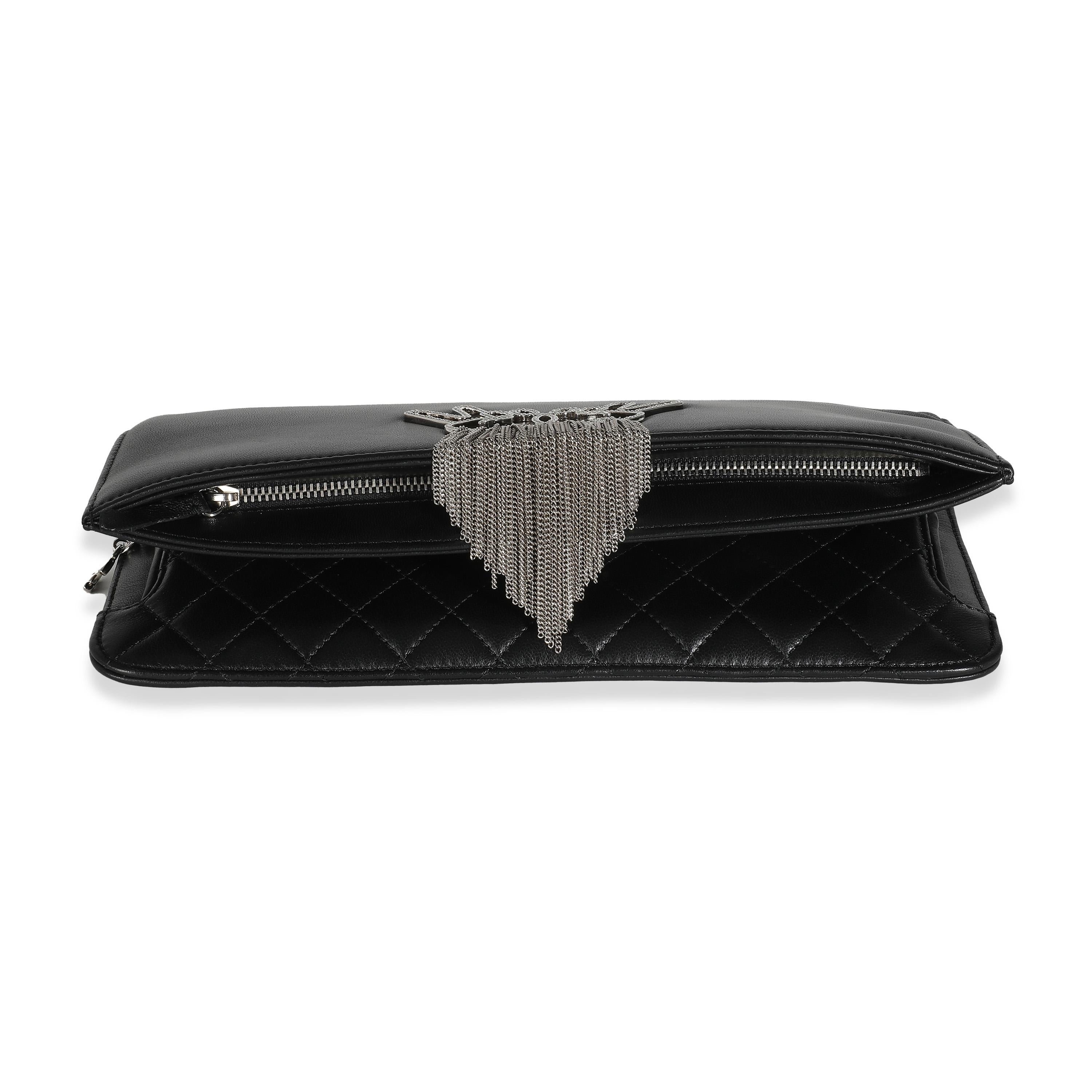 Chanel Black Lambskin Crystal Peace Sign Emoji Fold Over Clutch For Sale 3