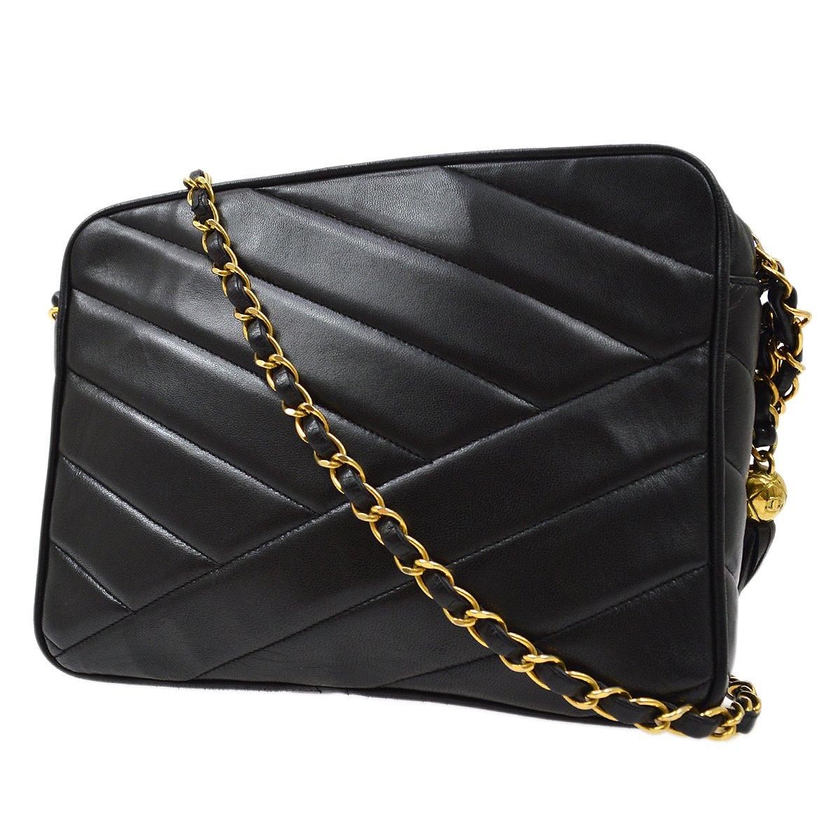 CHANEL Black Lambskin Diag Gold Tassel Evening Small Camera Shoulder Bag In Good Condition In Chicago, IL