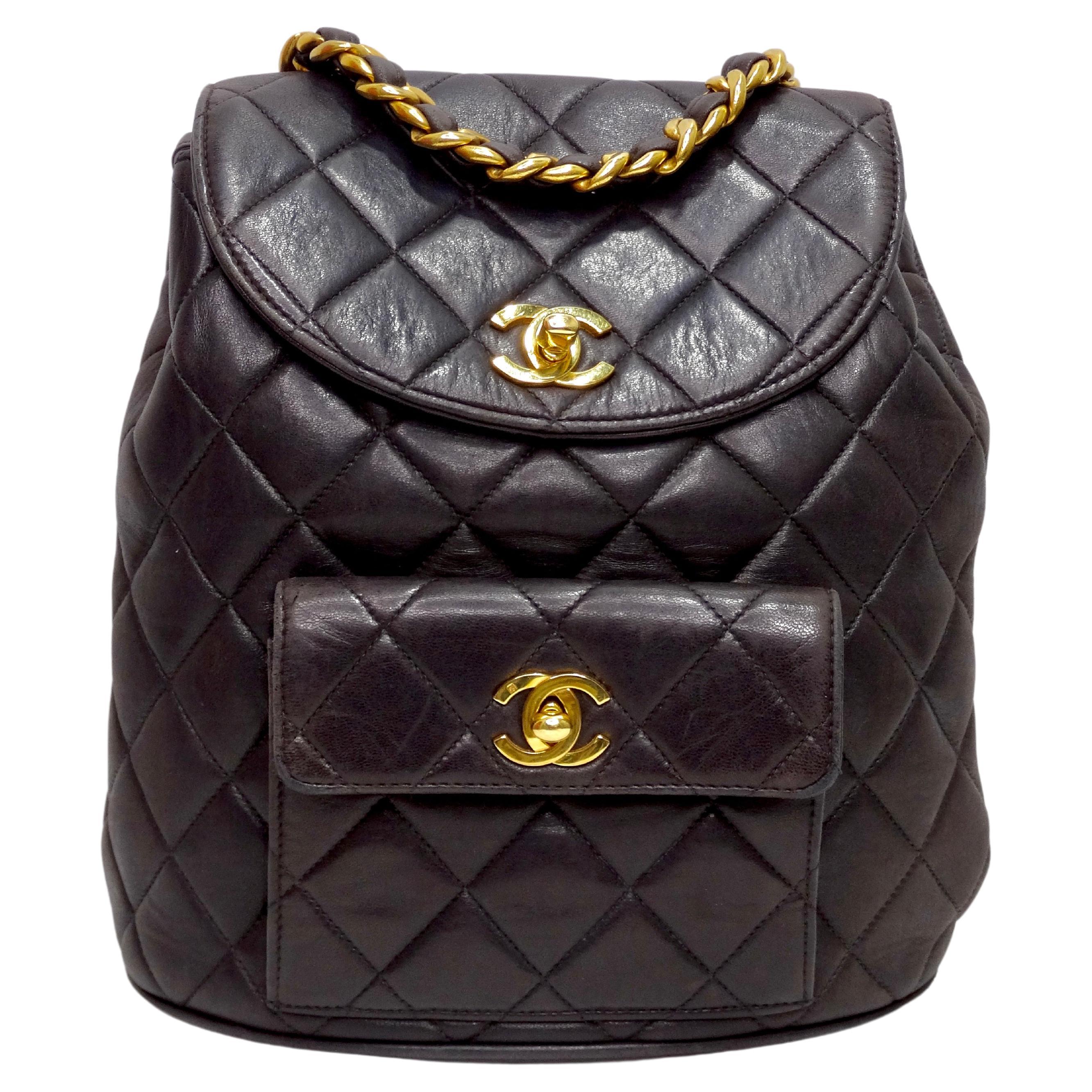 Chanel Black Lambskin Diamond-Quilted 90's Backpack at 1stDibs
