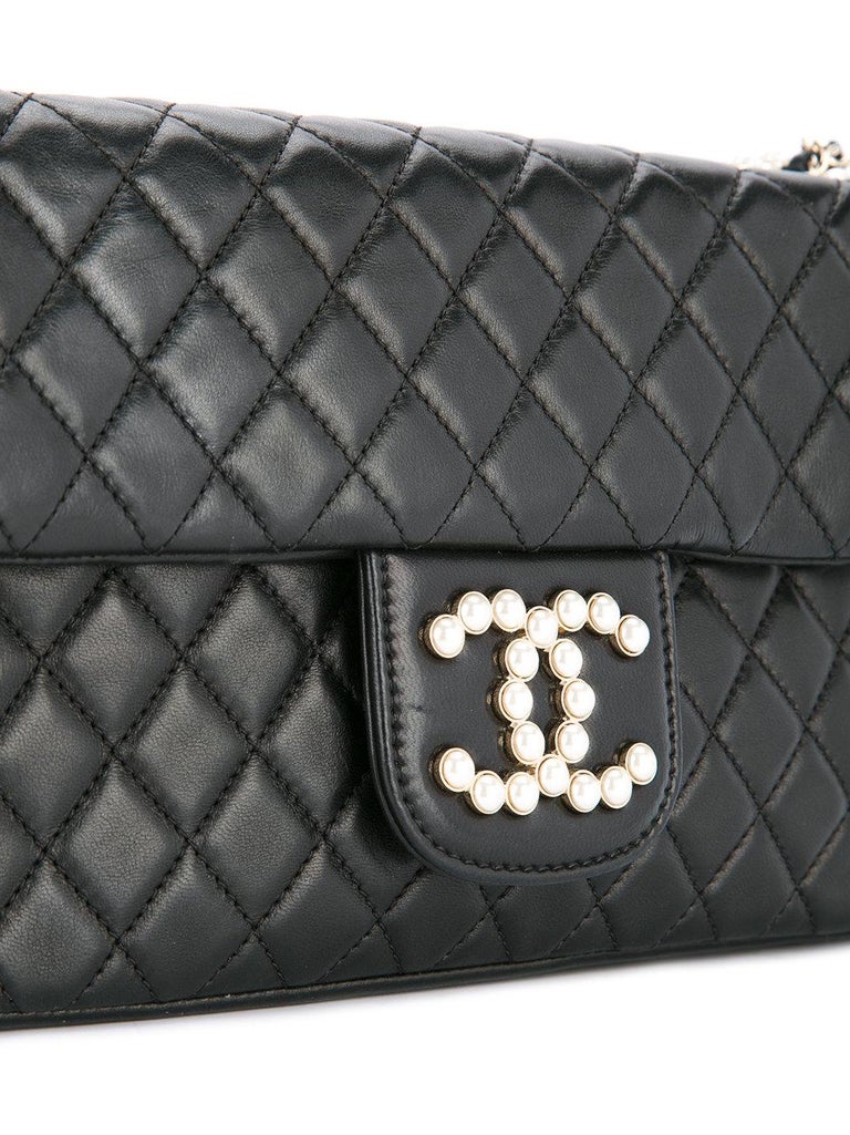 Chanel Black Lambskin Diamond Stitch Pearl Medium Classic Westminster Flap  Bag For Sale at 1stDibs