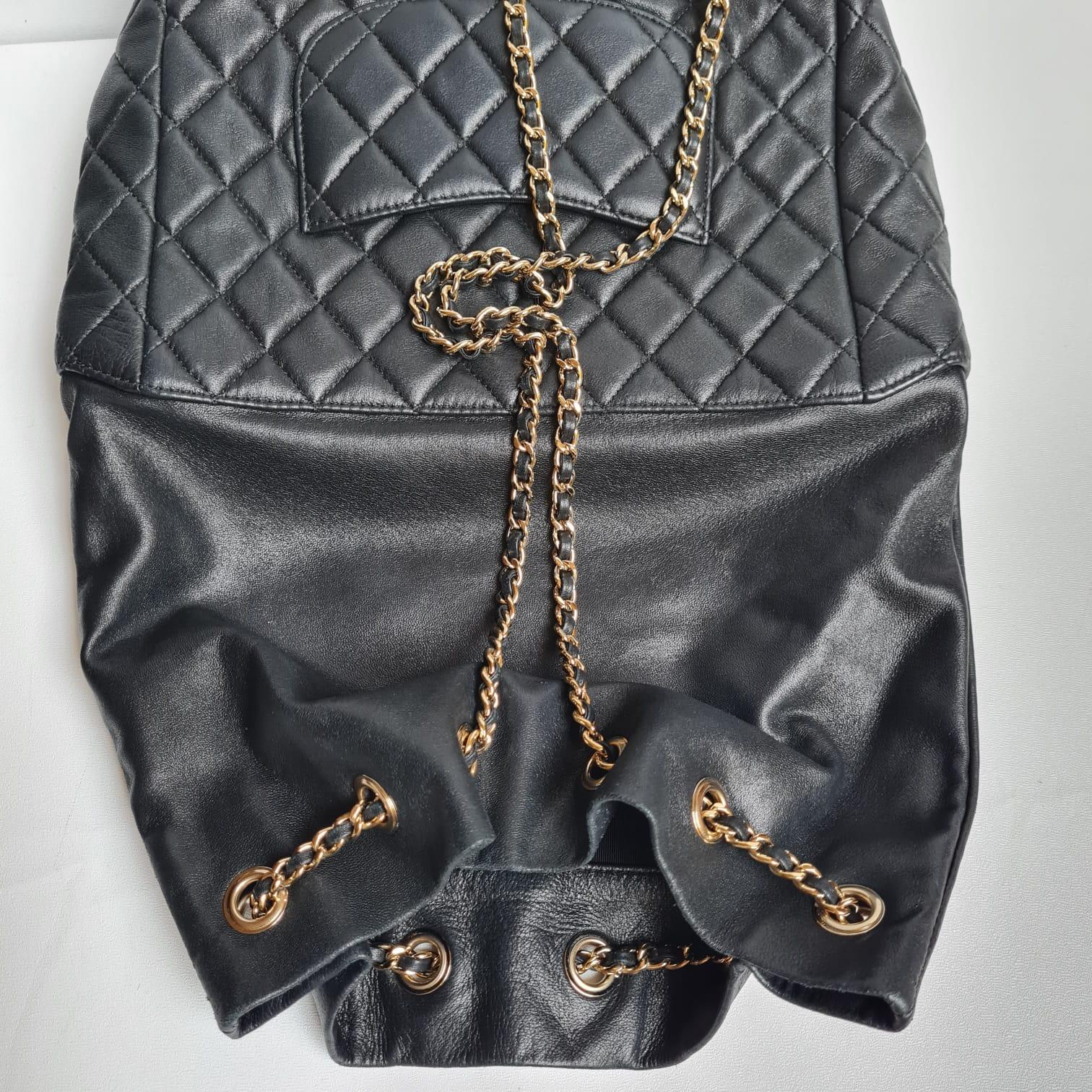 Chanel Black Lambskin Drawstring Backpack For Sale 7