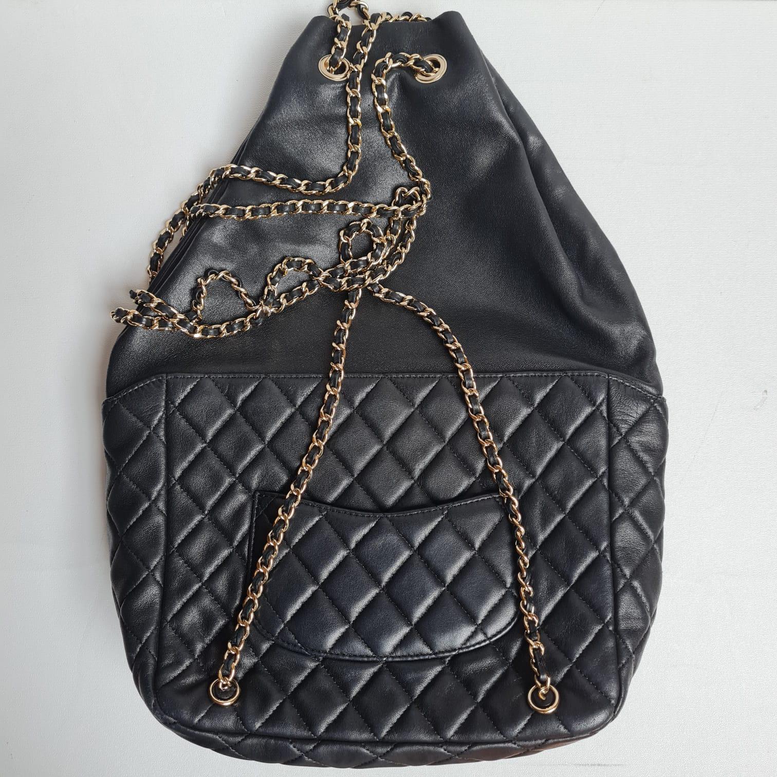 Chanel Black Lambskin Drawstring Backpack For Sale 8