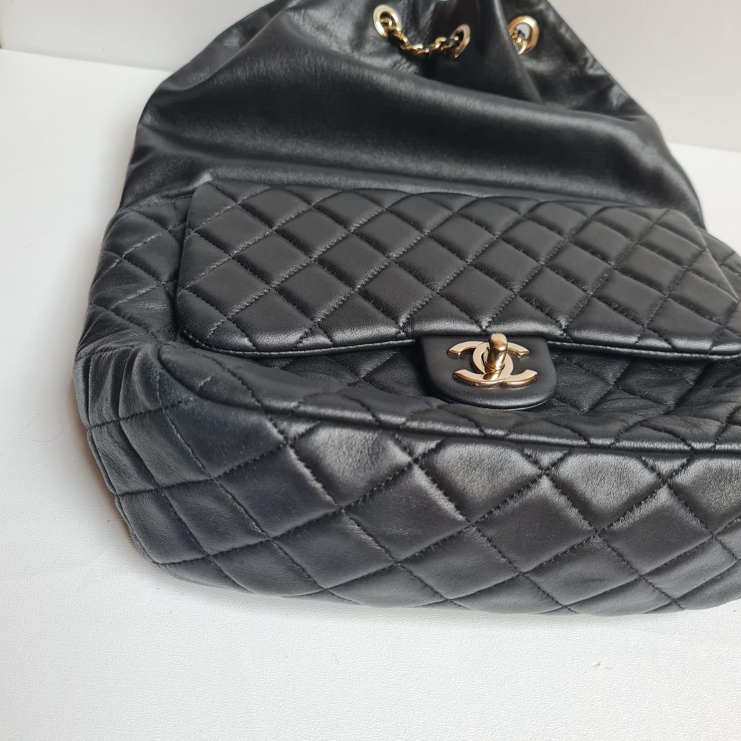 Chanel Black Lambskin Drawstring Backpack For Sale 10