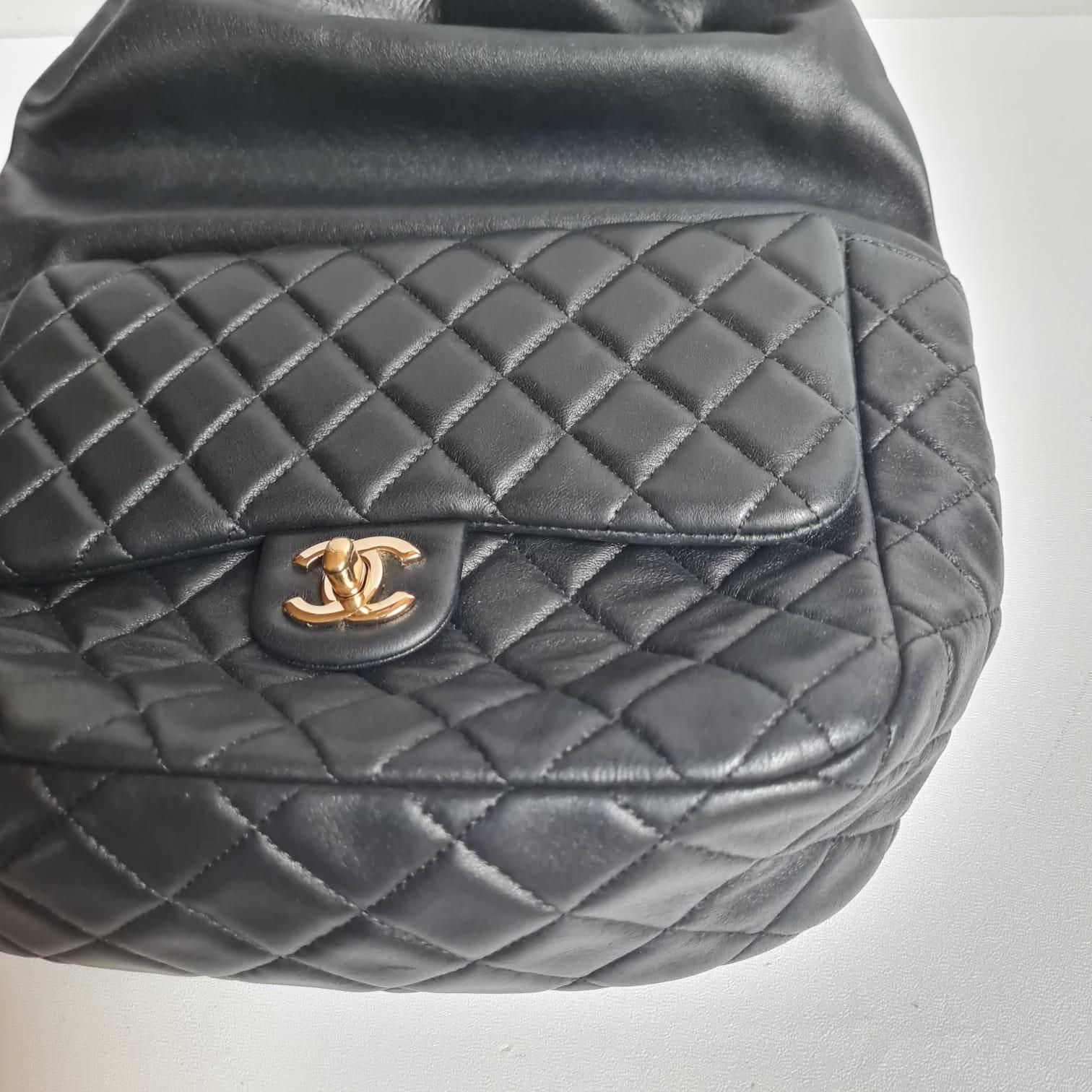 Chanel Black Lambskin Drawstring Backpack 11