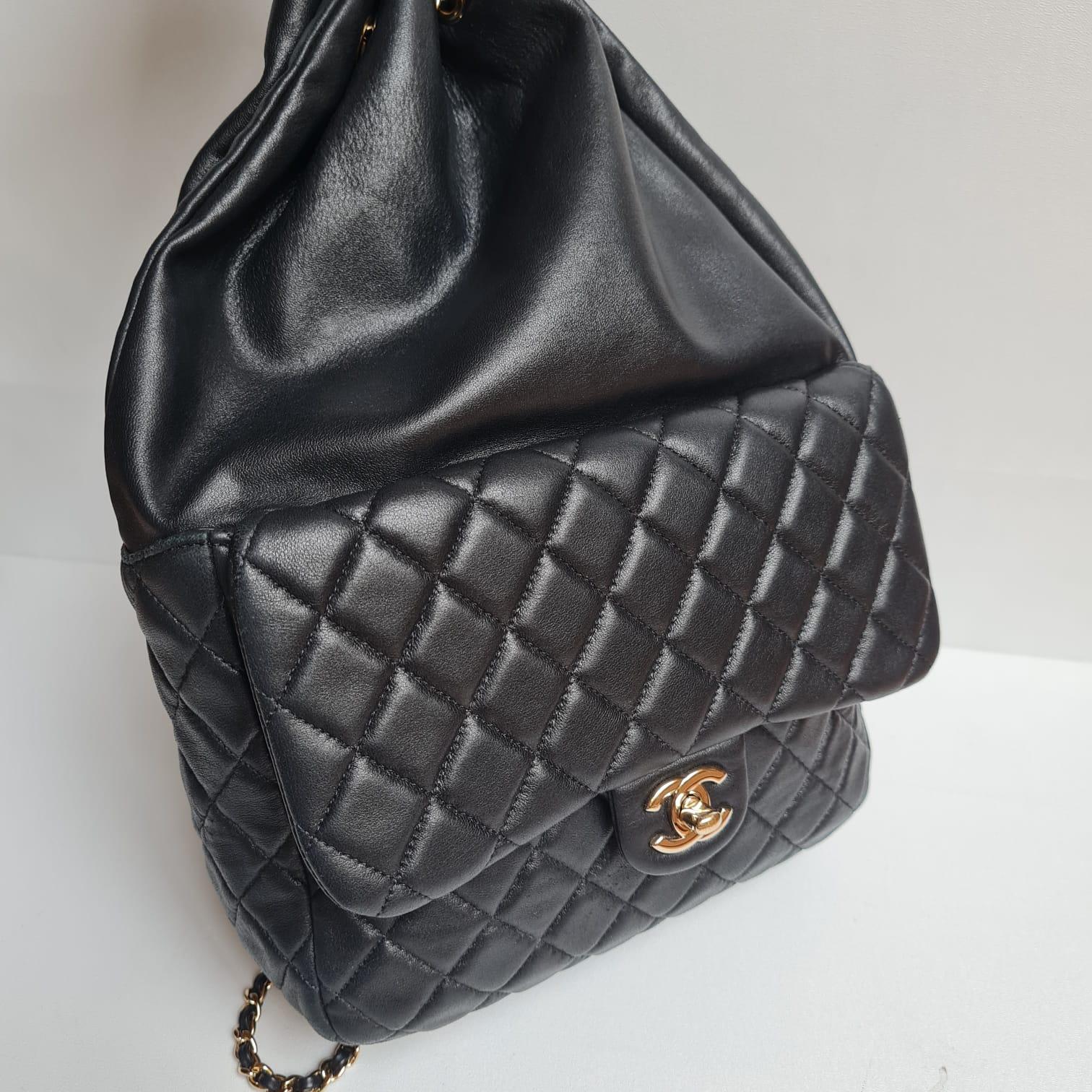 Women's or Men's Chanel Black Lambskin Drawstring Backpack