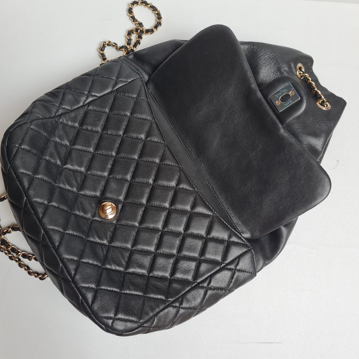 Chanel Black Lambskin Drawstring Backpack 2