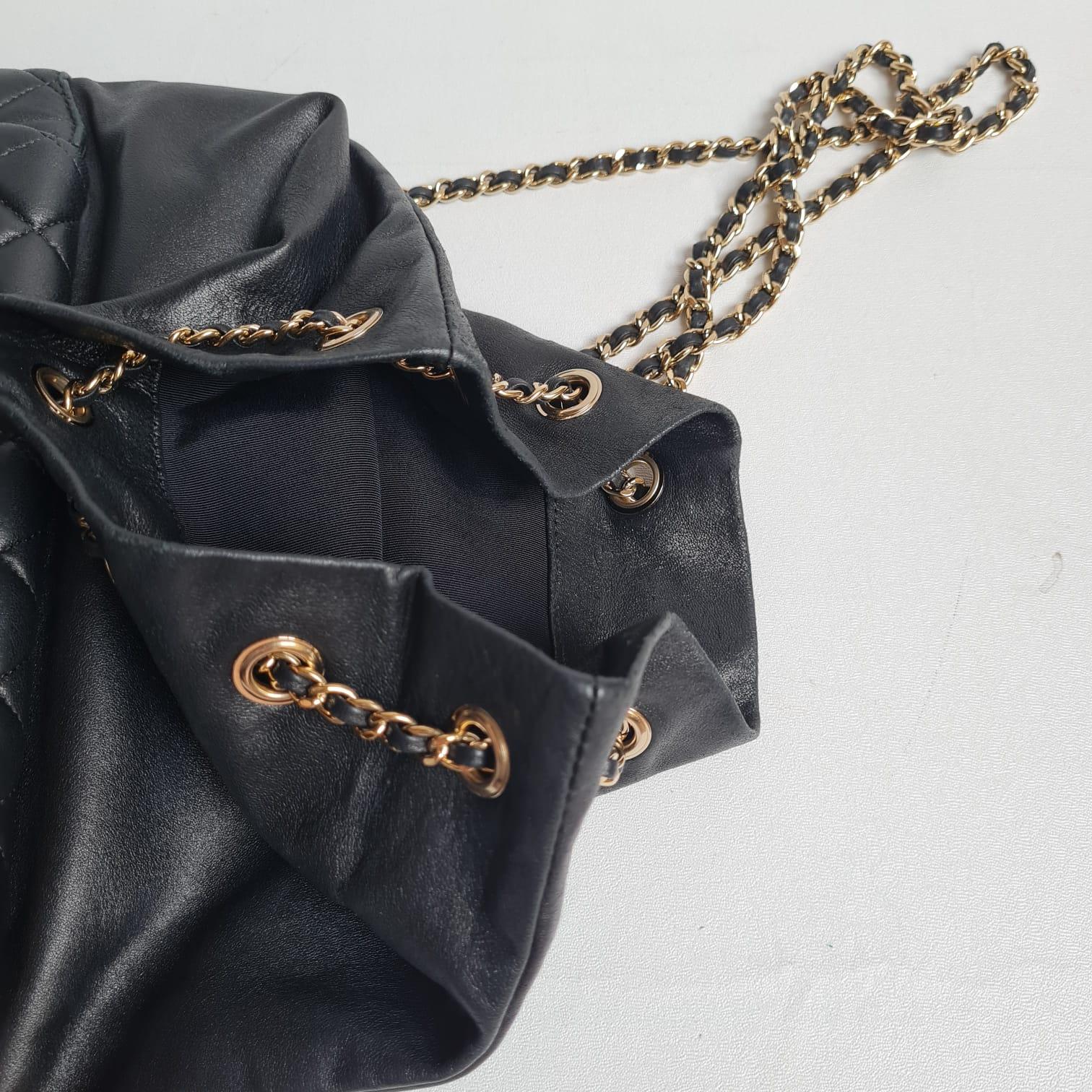 Chanel Black Lambskin Drawstring Backpack For Sale 5