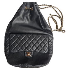 Chanel Black Lambskin Drawstring Backpack