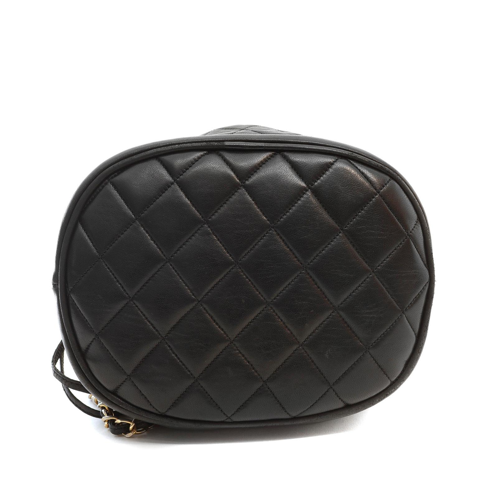 Women's Chanel Black Lambskin Drawstring Crossbody Bag