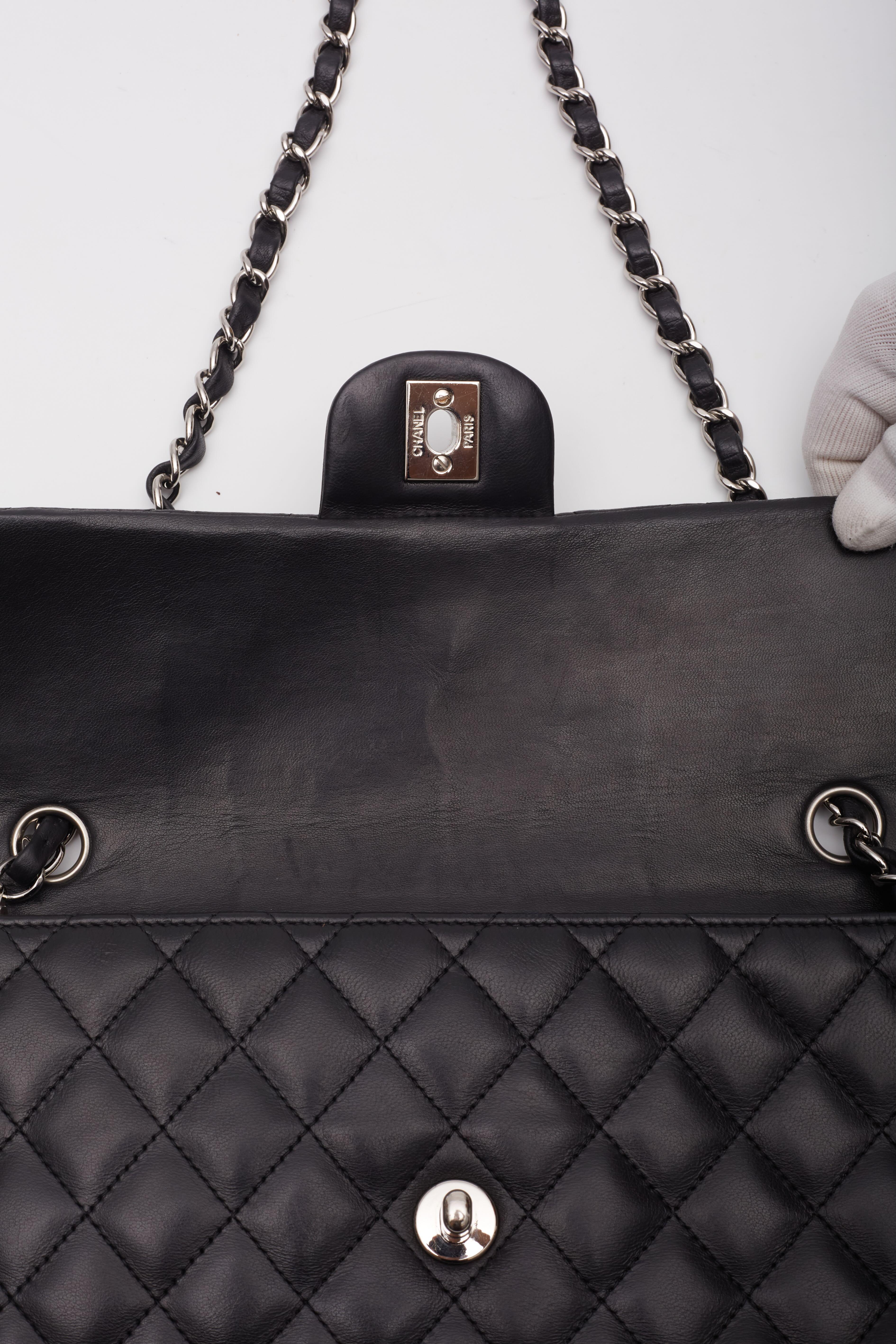 Chanel Black Lambskin East West Baguette Bag Gold Hardware For Sale 6