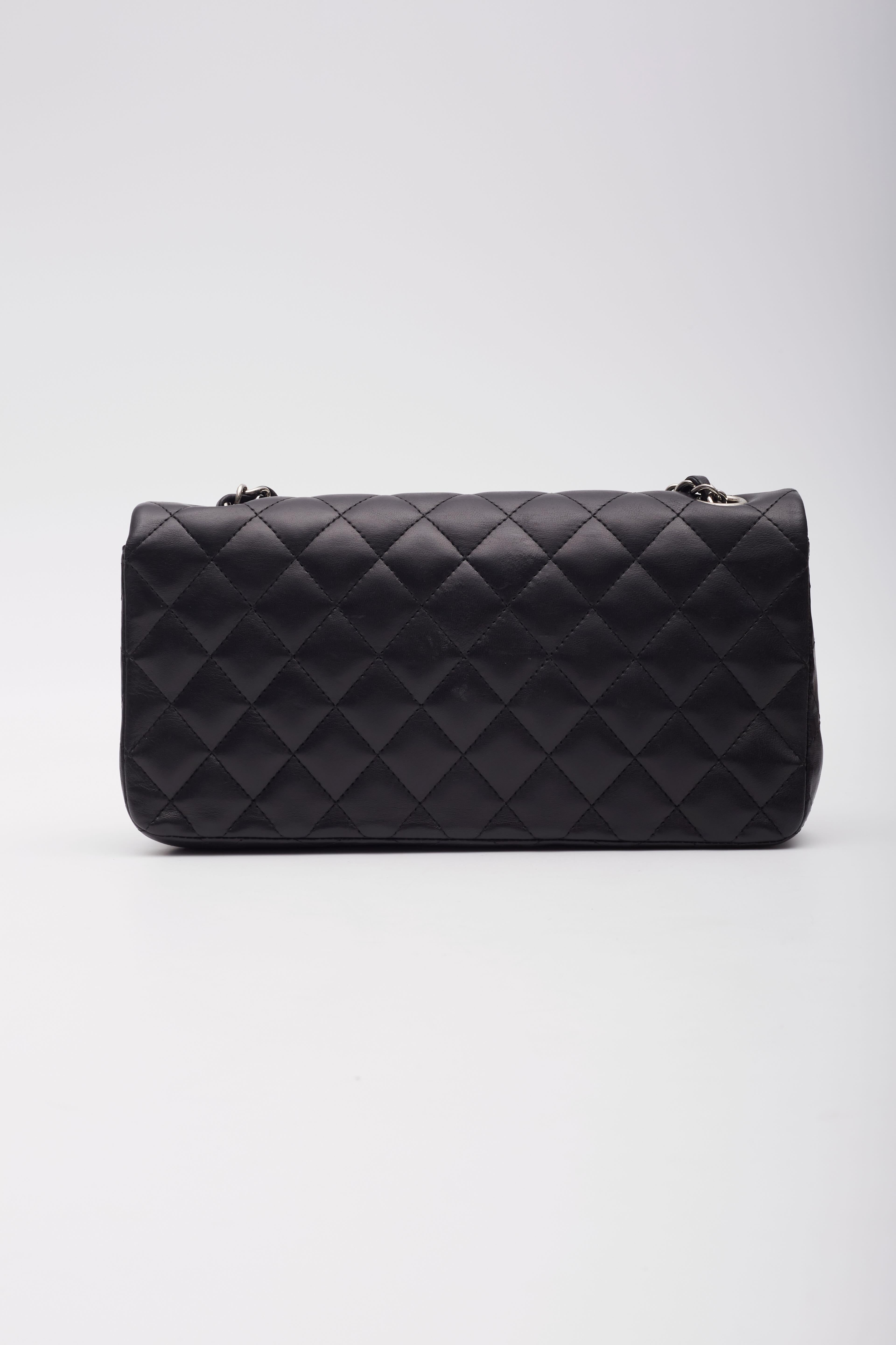 Women's Chanel Black Lambskin East West Baguette Bag Gold Hardware For Sale