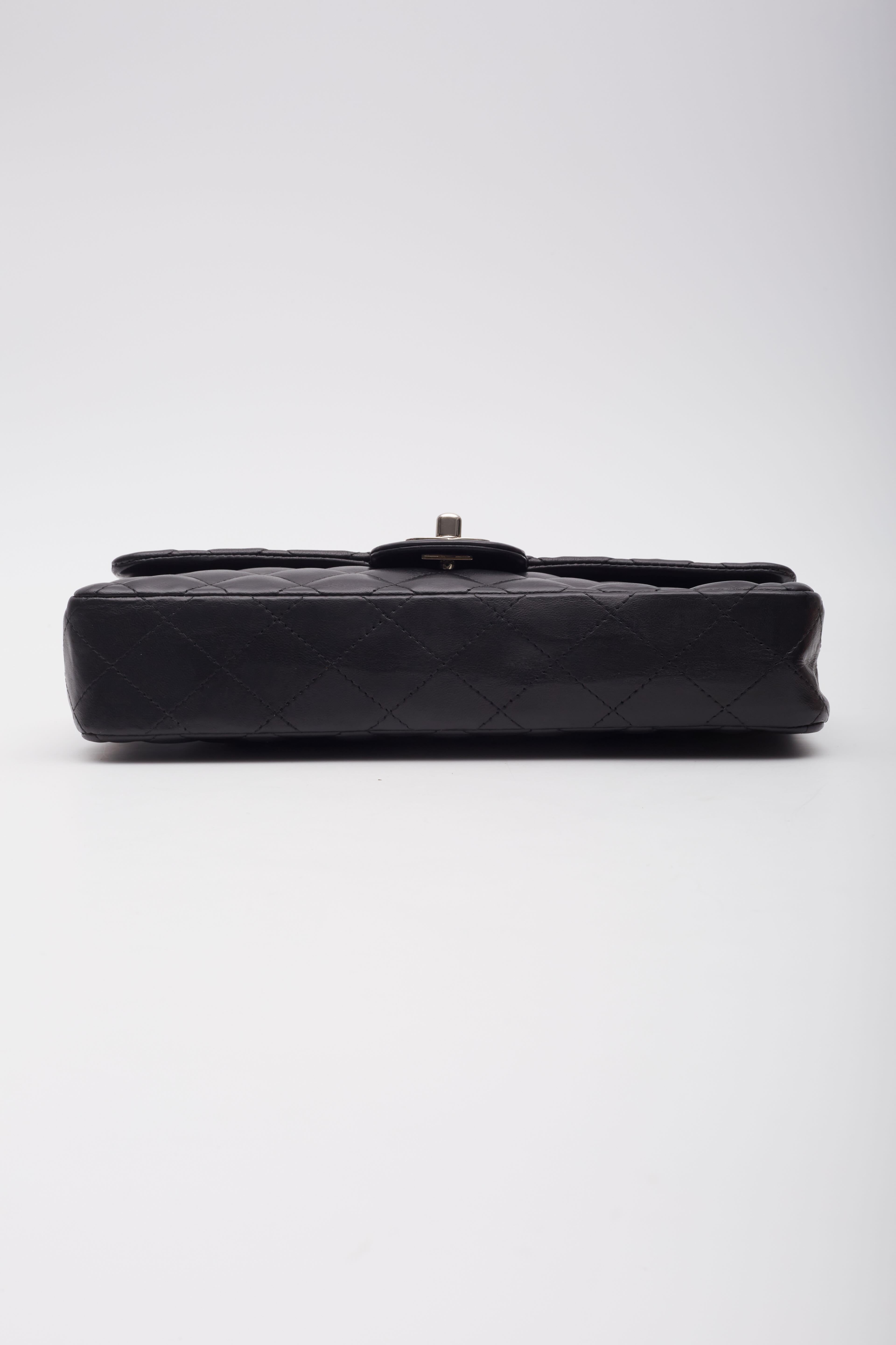 Chanel Black Lambskin East West Baguette Bag Gold Hardware For Sale 5