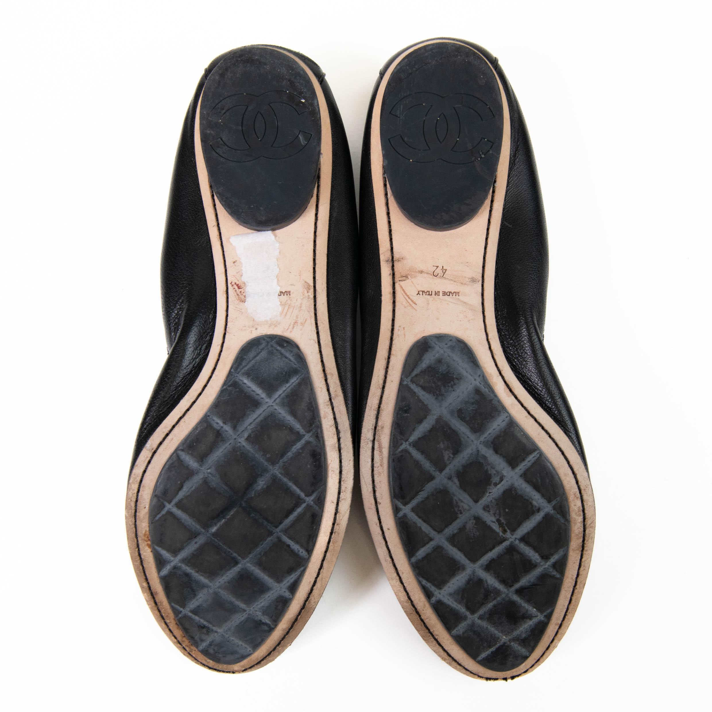 Chanel Black Lambskin Elastic Camellia Ballerina Flats Size 42 2
