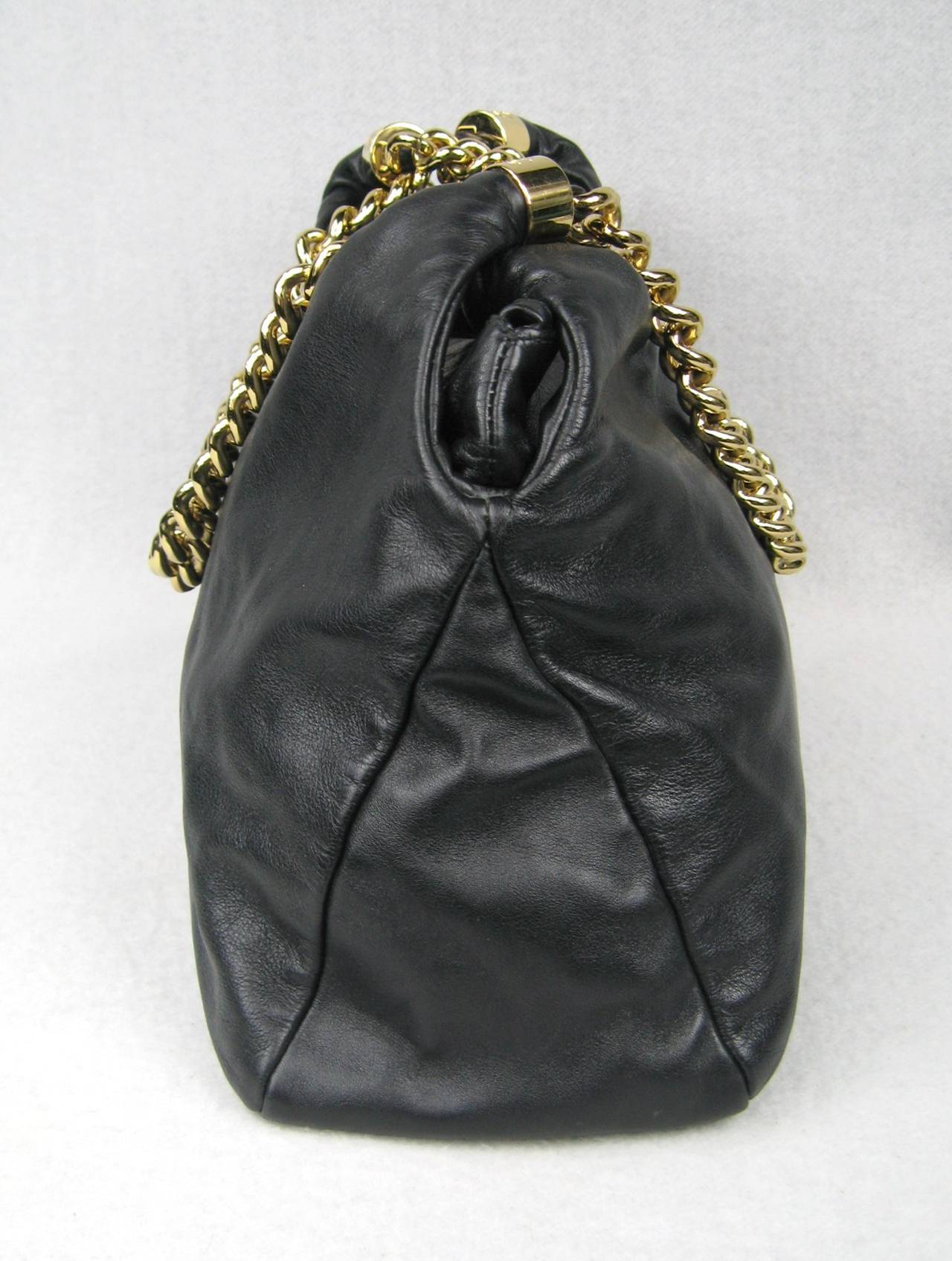 Chanel Black Lambskin Gold Chain Handbag  In Good Condition For Sale In Wallkill, NY