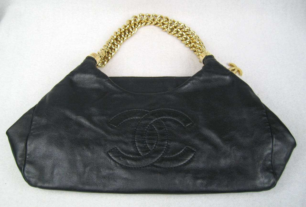 Chanel Black Lambskin Gold Chain Handbag  For Sale 3