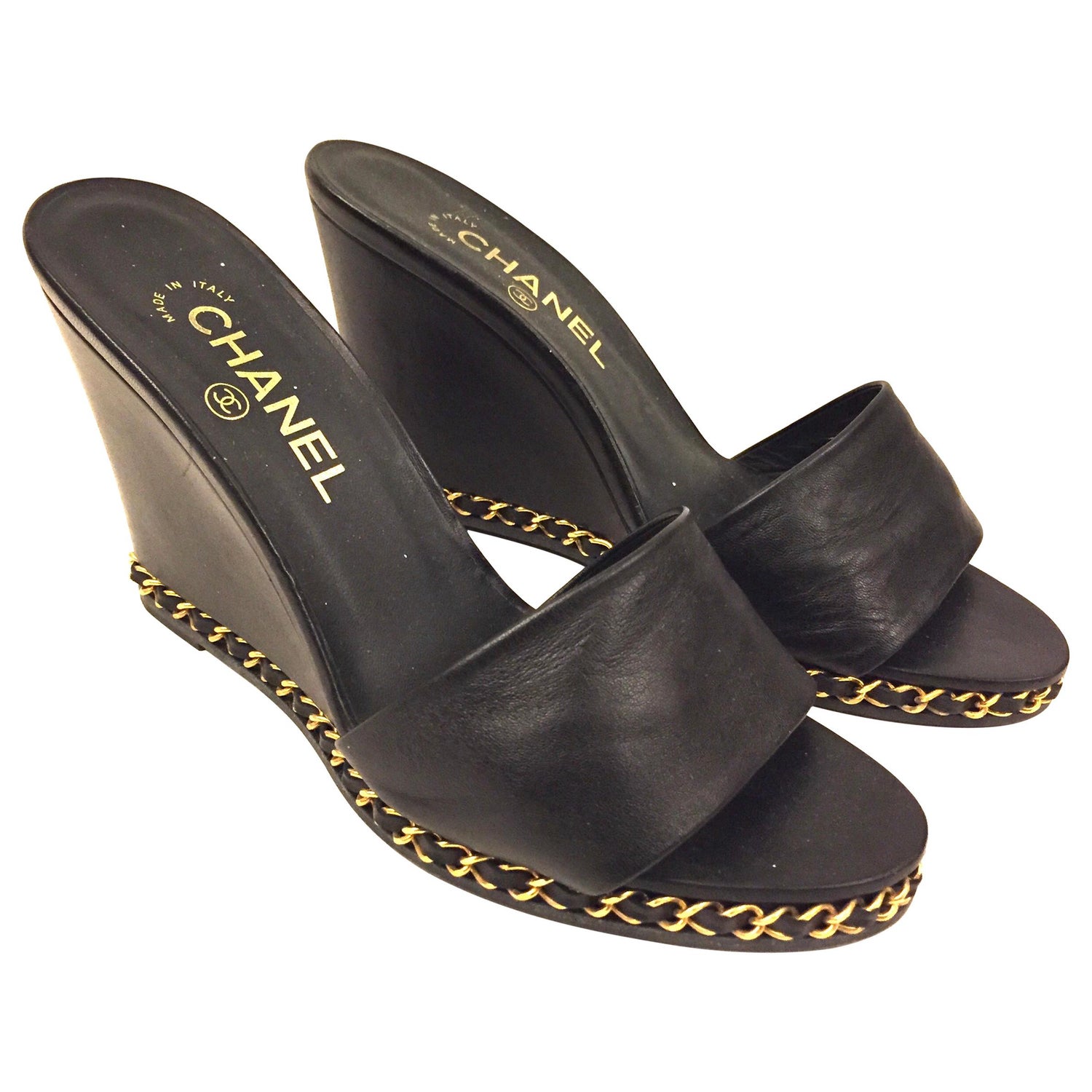 Chanel black lambskin gold chain open toe platform sandals u For Sale at  1stDibs | chanel platform sandals, chanel black platform sandals, chanel  open toe sandals