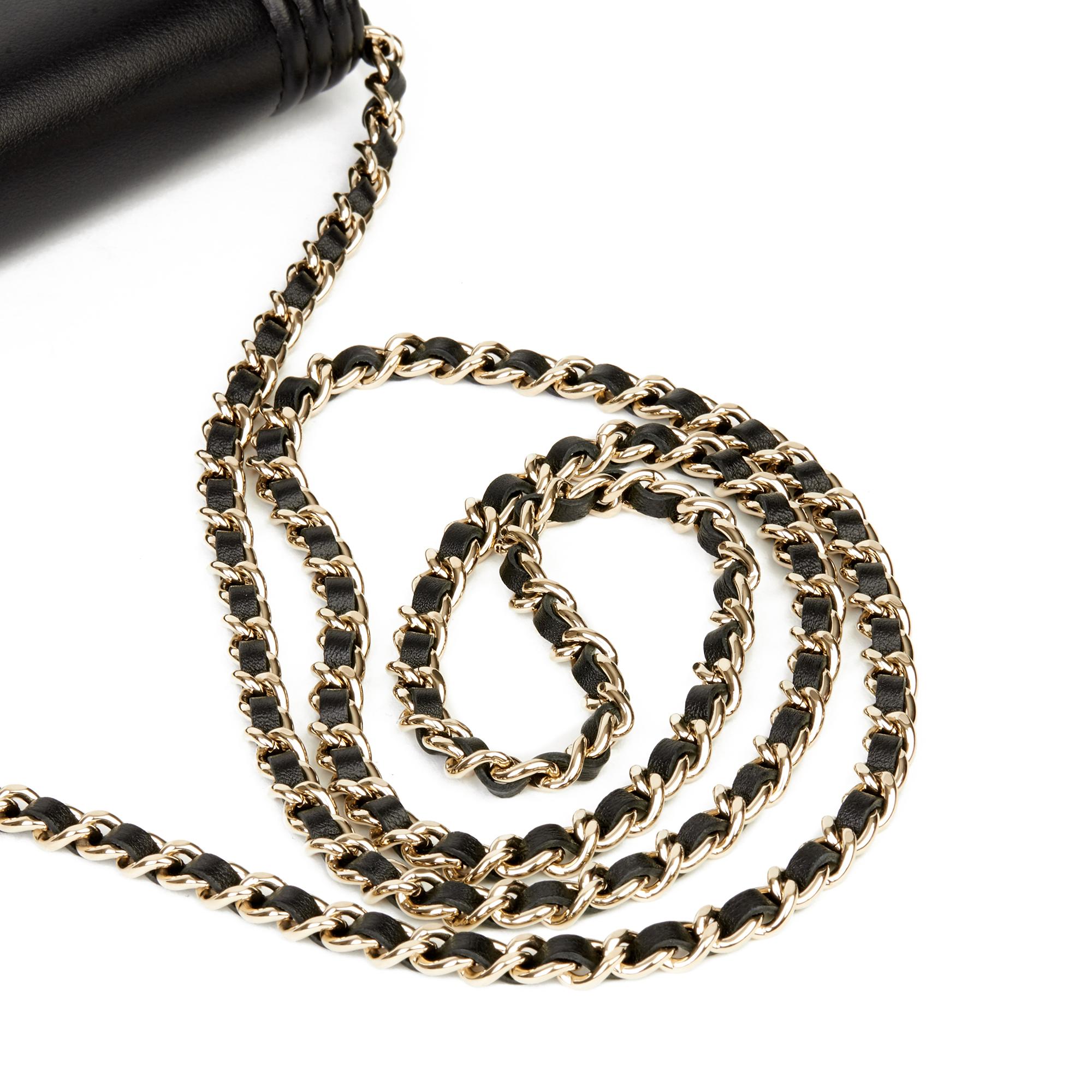 Women's Chanel Black Lambskin & Gold Chevre Goatskin Leather Le Boy Wallet-on-Chain WOC