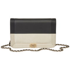 Chanel Black Lambskin & Gold Chevre Goatskin Leather Le Boy Wallet-on-Chain WOC