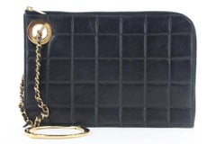 Chanel Black Lambskin Gold Handcuff Clutch Wristlet Pouch Bag 522cks38