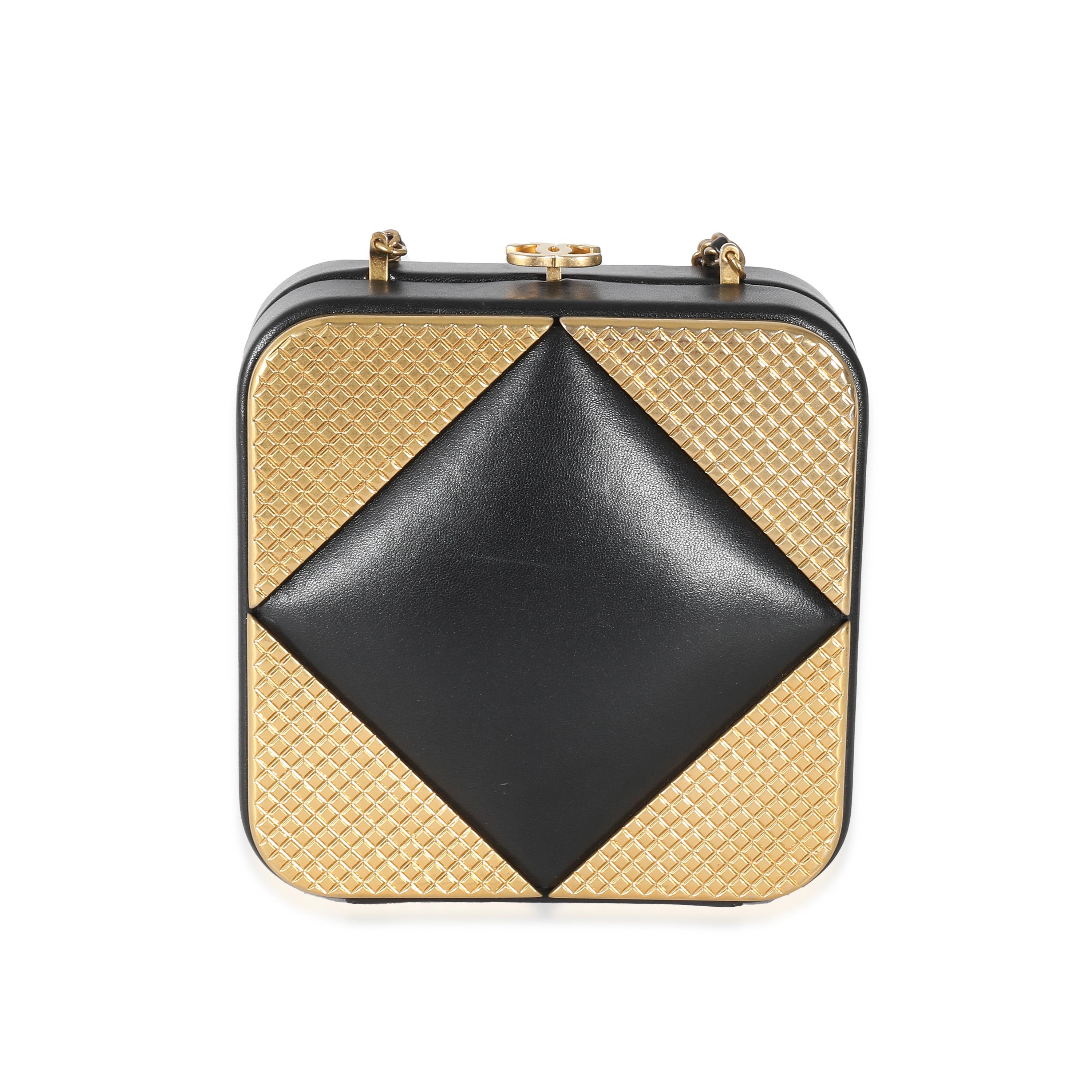 Chanel Black Lambskin Gold Metal Square CC Clutch In Excellent Condition For Sale In New York, NY