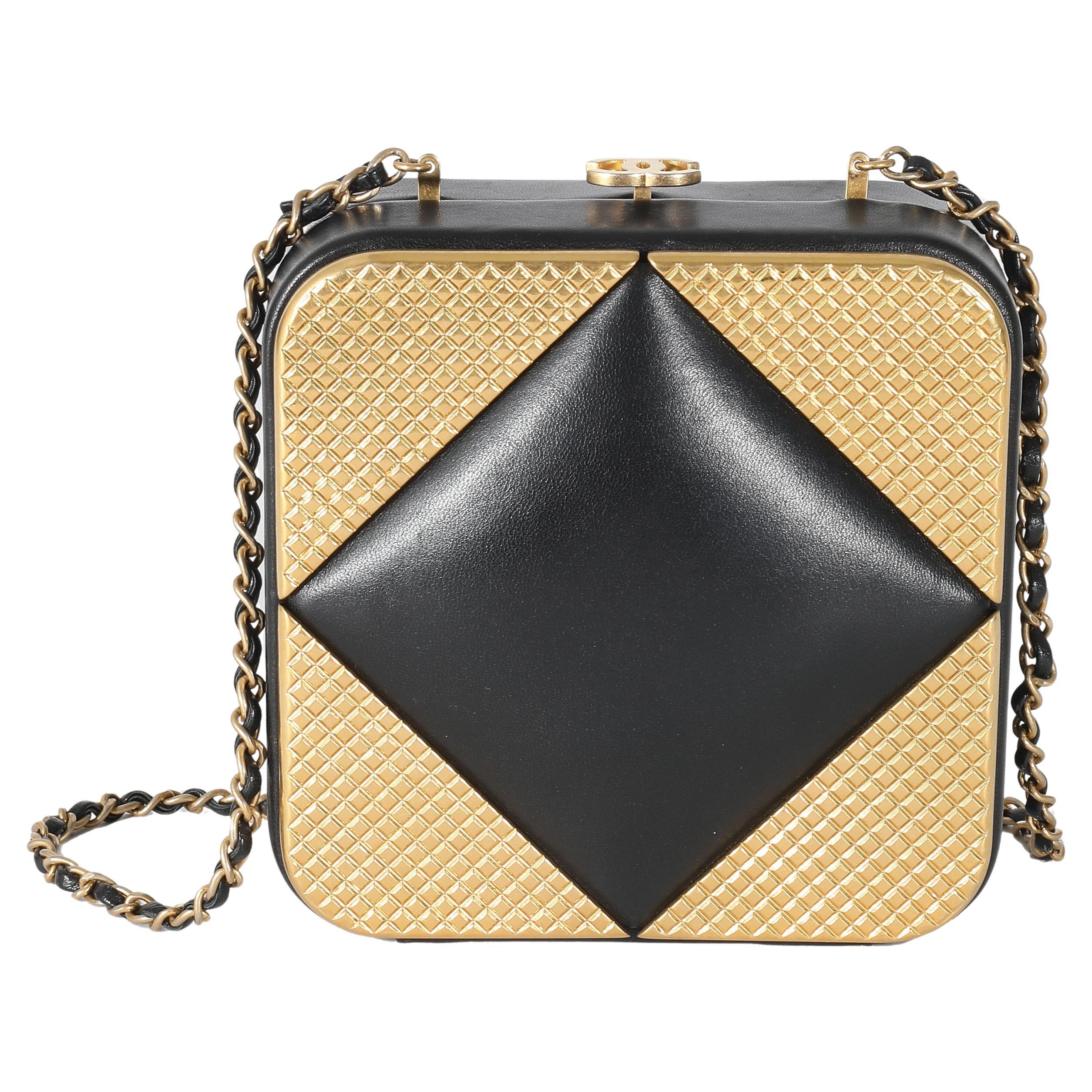 Chanel Black Lambskin Gold Metal Square CC Clutch For Sale