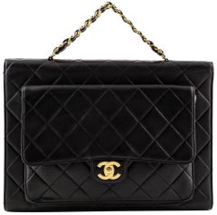 Chanel Black Lambskin Gold Top Handle Business Portfolio Briefcase