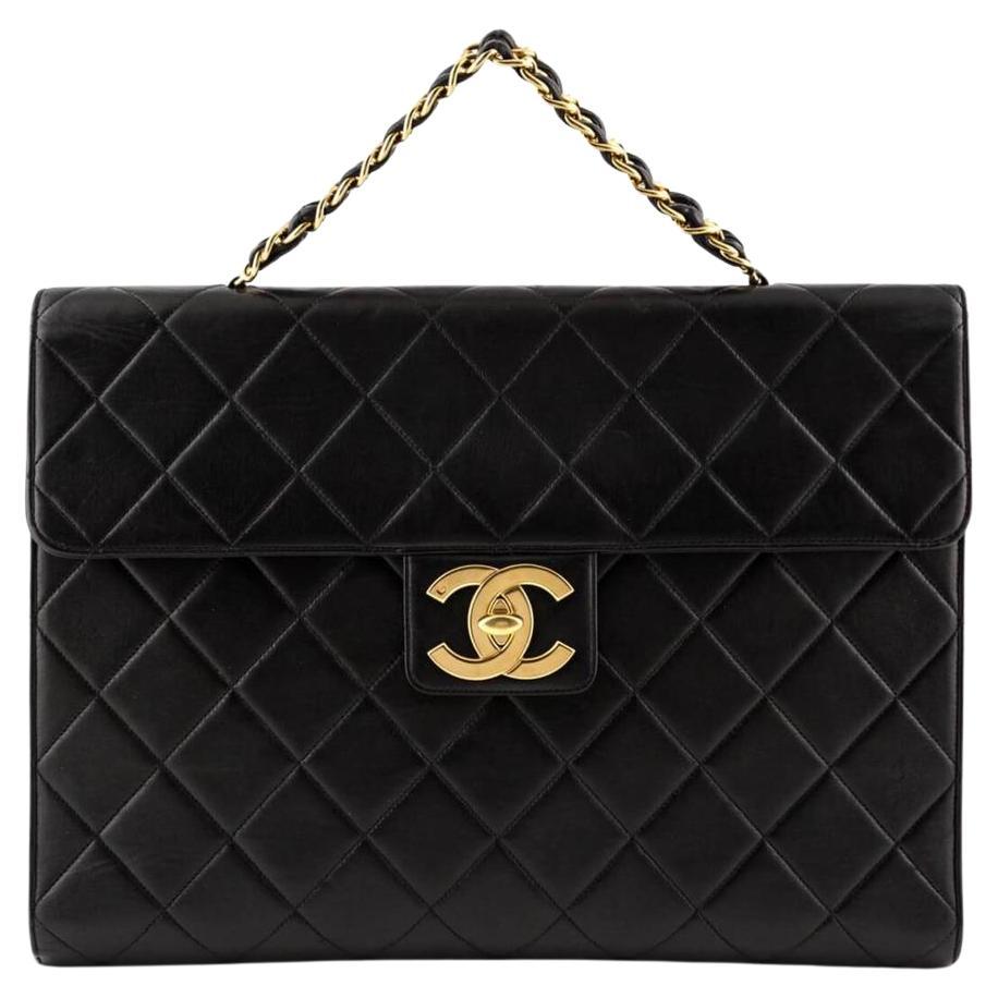 Chanel Black Lambskin Gold Top Handle Business Portfolio Briefcase In Good Condition For Sale In Miami, FL
