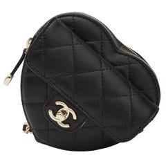 Chanel Black Lambskin Heart Mini Clutch Bag With Chain (2022)