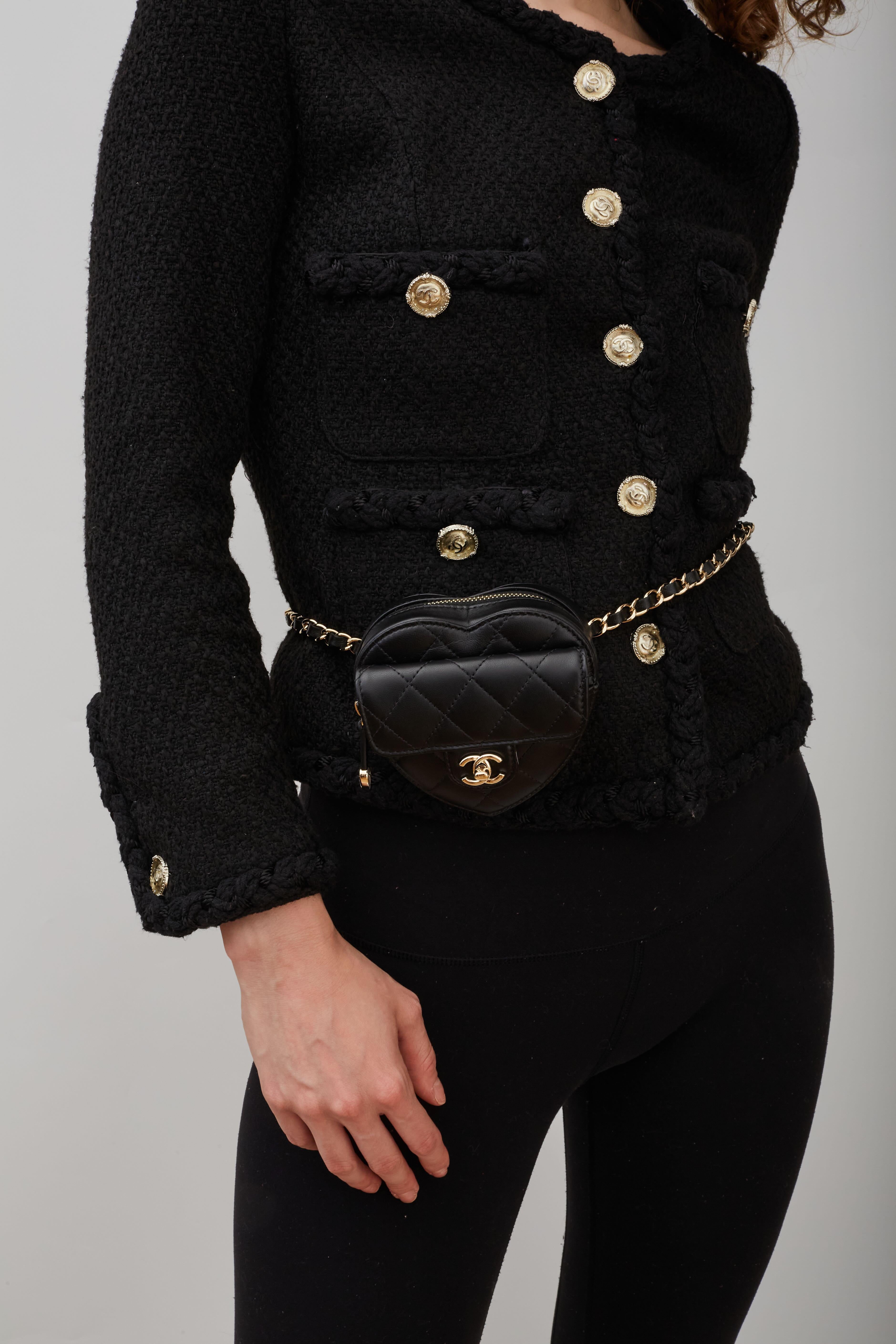 Women's Chanel Black Lambskin Heart Mini Clutch Bag With Chain (2022) For Sale