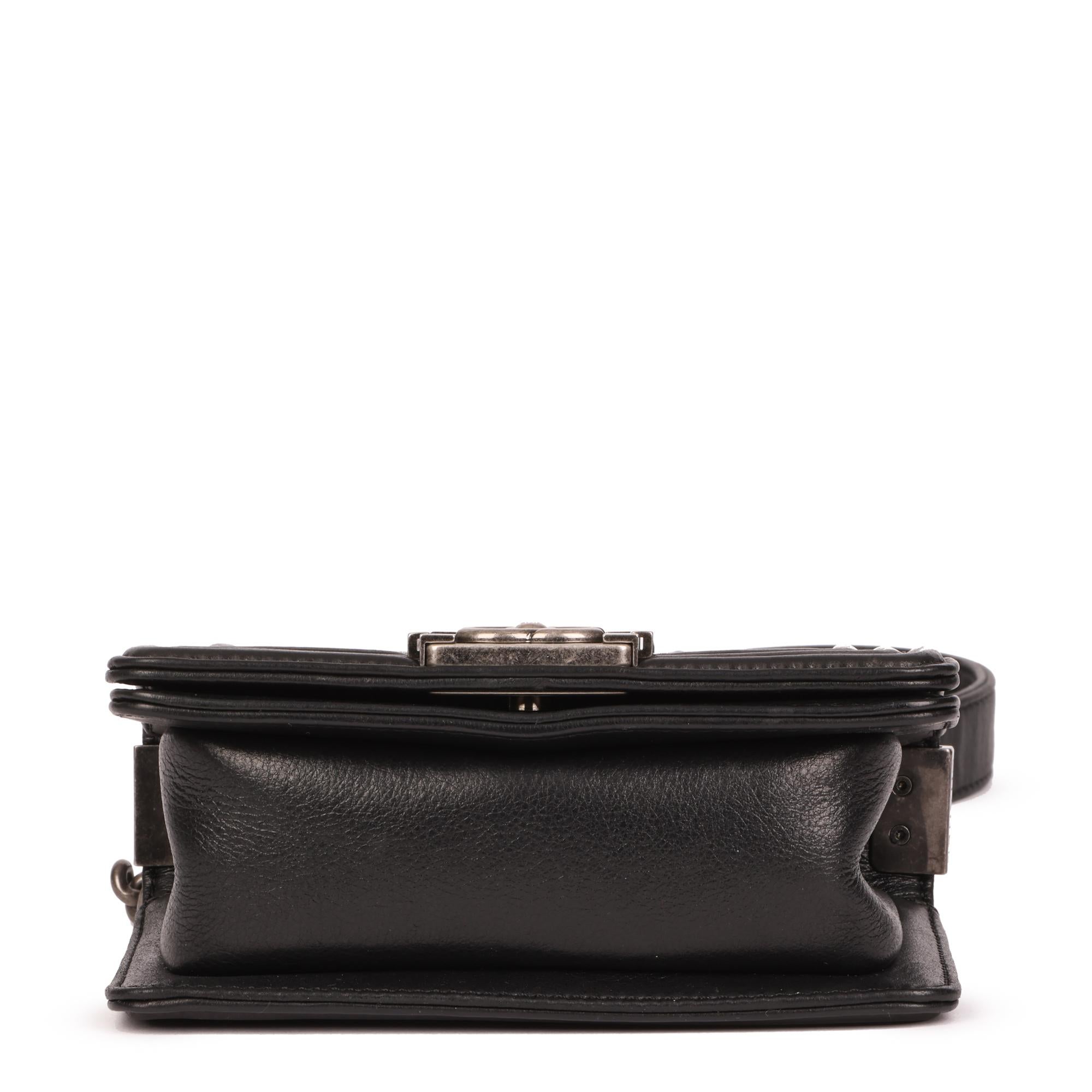 CHANEL Black Lambskin & Hologram Galuchat Micro Le Boy In Excellent Condition In Bishop's Stortford, Hertfordshire