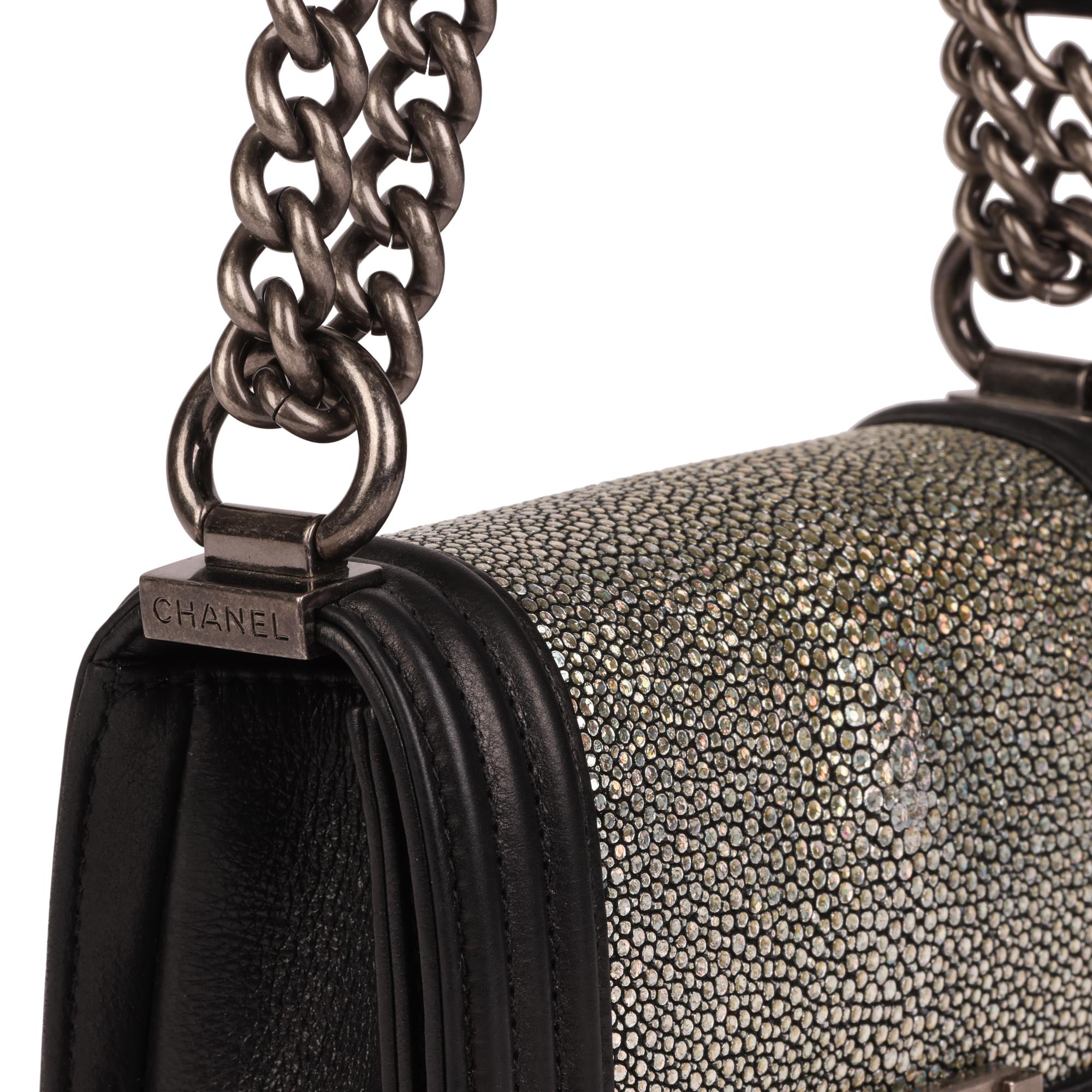 CHANEL Black Lambskin & Hologram Galuchat Micro Le Boy 1